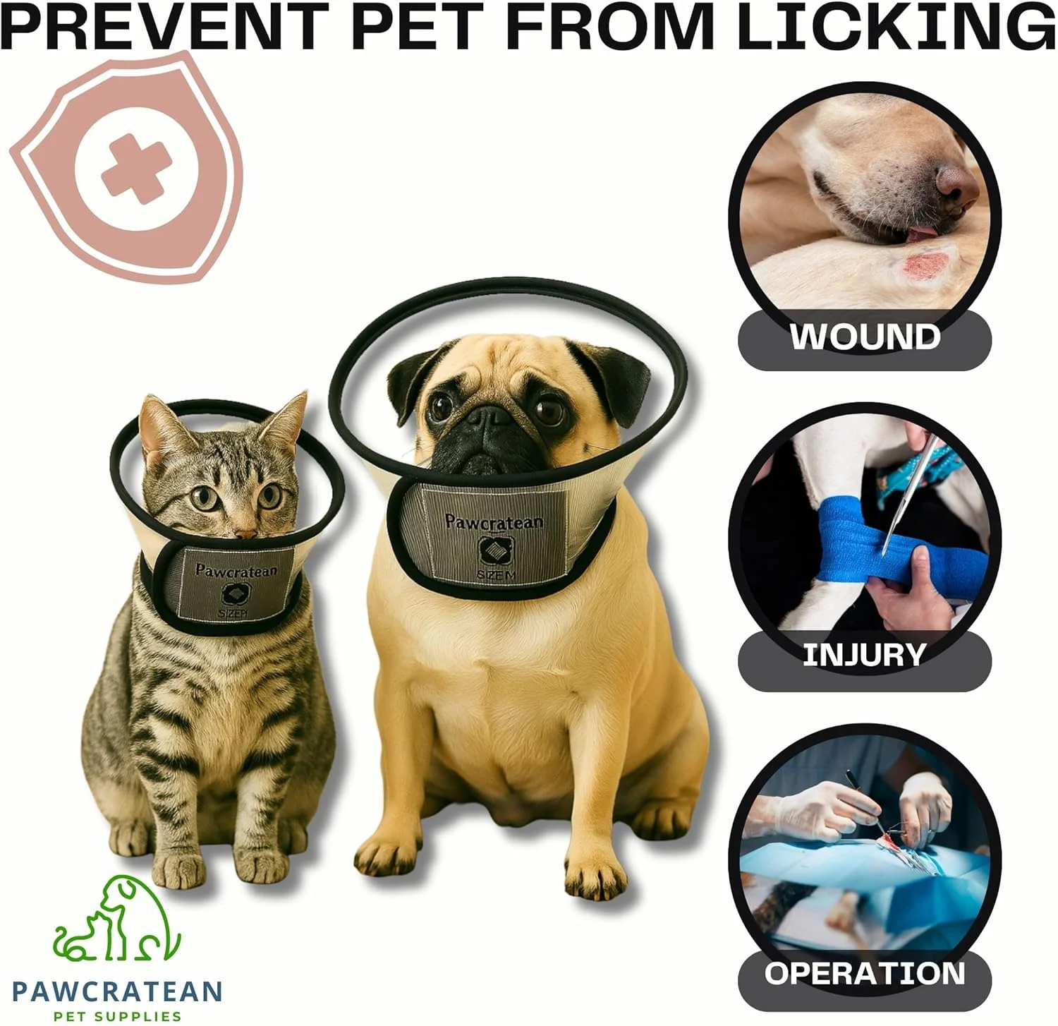 طوق گردنی محافظ حیوانات خانگی، طوق پلاستیکی شفاف، مخروط گردنی قابل تنظیم برای سگ ها و گربه ها (شفاف، کوچک)