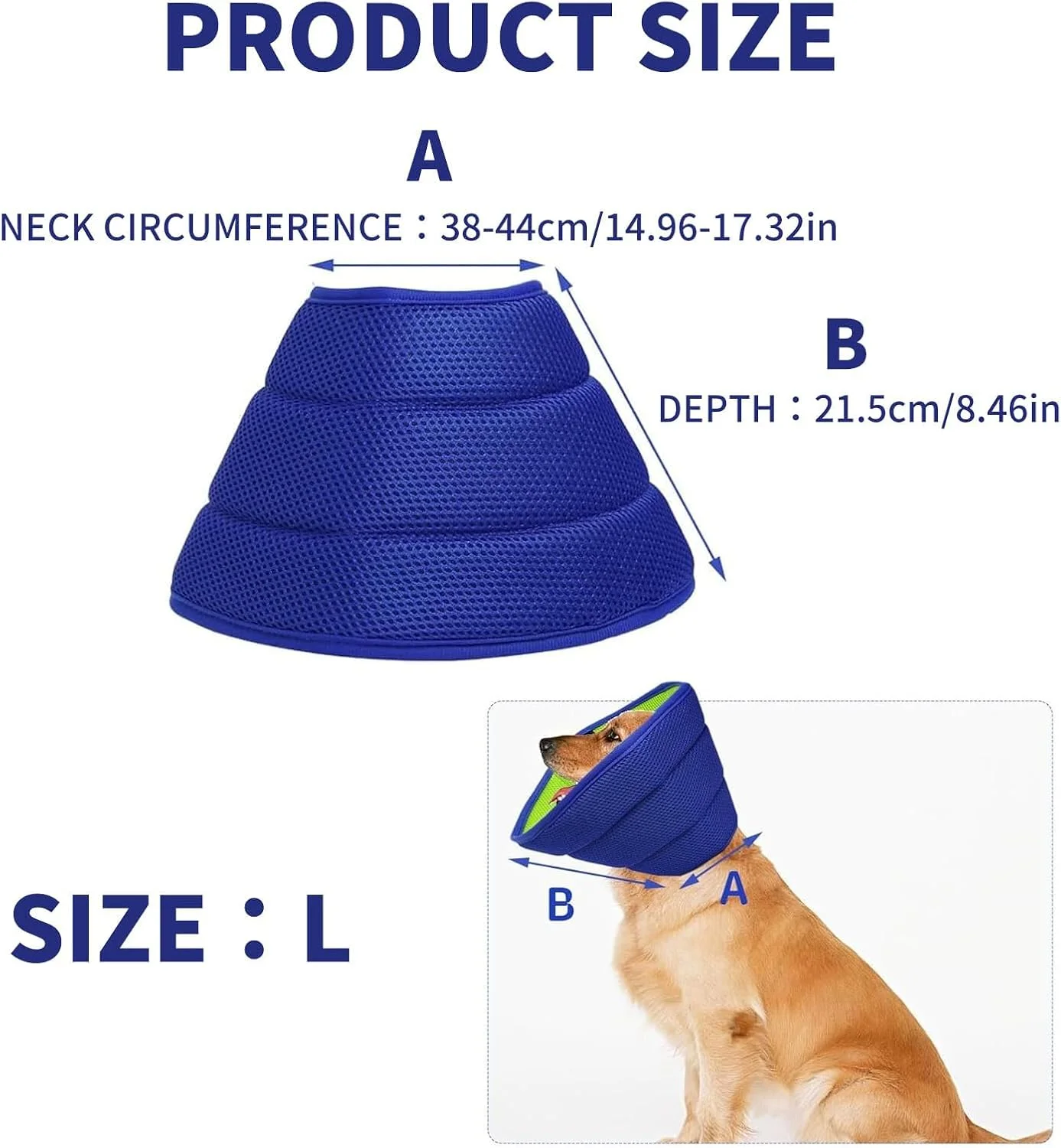 طوق گردنی نرم سگ، طوق باستِر قابل تنظیم برای سگ ها و گربه ها، طوق تنفسی برای دوران نقاهت بعد از جراحی، طوق پزشکی ضد لیسیدن برای حیوانات خانگی کوچک تا بزرگ (آبی، L)