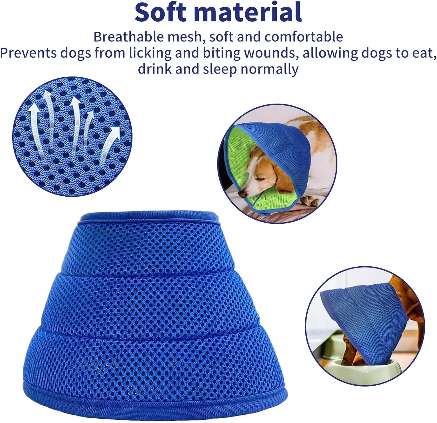طوق گردنی نرم سگ، طوق باستِر قابل تنظیم برای سگ ها و گربه ها، طوق تنفسی برای دوران نقاهت بعد از جراحی، طوق پزشکی ضد لیسیدن برای حیوانات خانگی کوچک تا بزرگ (آبی، L)