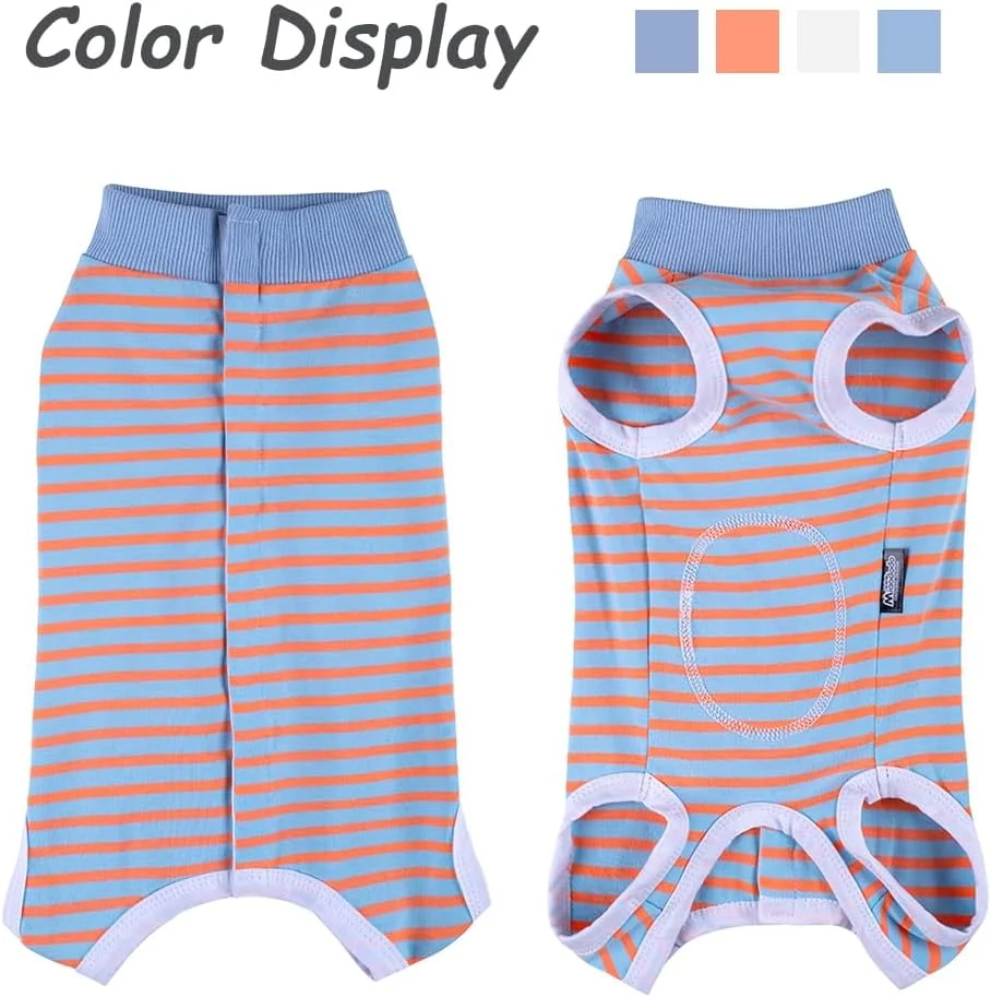 لباس نقاهت جراحی سگ، لباس یکسره عقیم سازی سگ ماده، جایگزین قیف گردنی، تیشرت سگ سایز کوچک و متوسط، جلوگیری از ریزش مو و لیسیدن زخم (راه راه آبی نارنجی - XL)