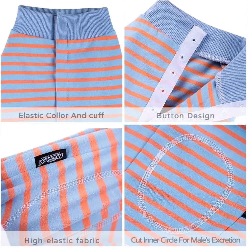 لباس نقاهت جراحی سگ، لباس یکسره عقیم سازی سگ ماده، جایگزین قیف گردنی، تیشرت سگ سایز کوچک و متوسط، جلوگیری از ریزش مو و لیسیدن زخم (راه راه آبی نارنجی - XL)