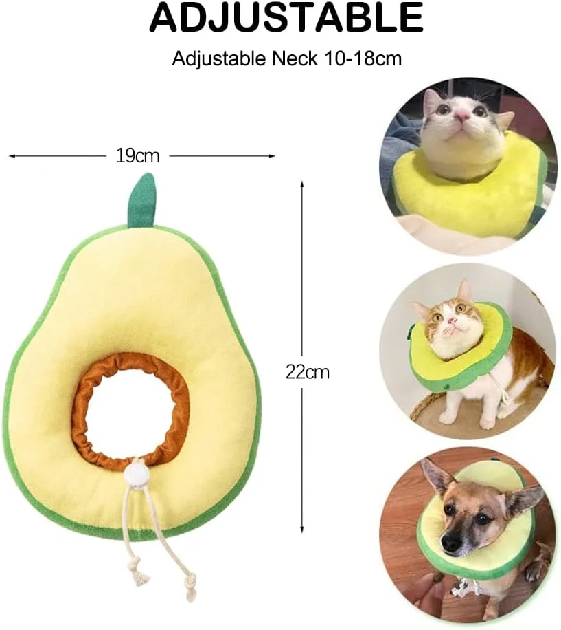 طوق گردنی قابل تنظیم نئواستایل برای گربه، جایگزین طوق الیزابت بعد از جراحی، طوق گردنی نرم برای جلوگیری از لیسیدن زخم گربه و سگ (طرح آووکادو)