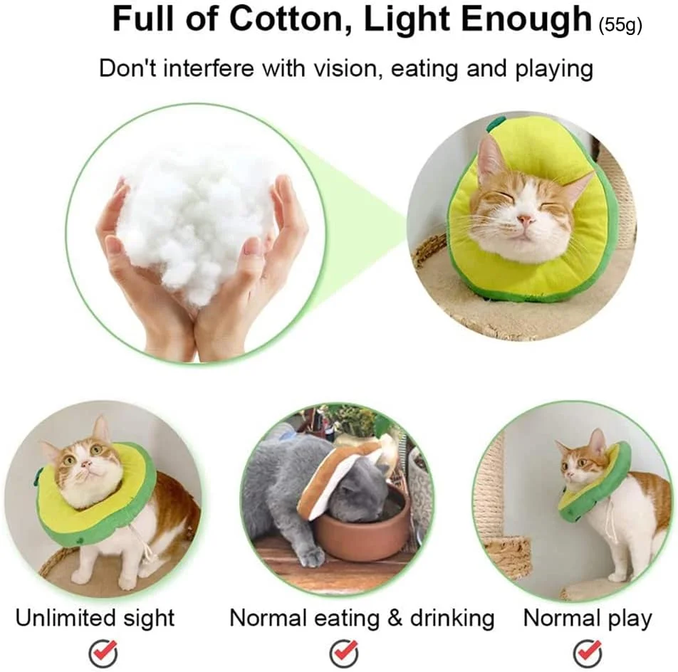 طوق گردنی قابل تنظیم نئواستایل برای گربه، جایگزین طوق الیزابت بعد از جراحی، طوق گردنی نرم برای جلوگیری از لیسیدن زخم گربه و سگ (طرح آووکادو)