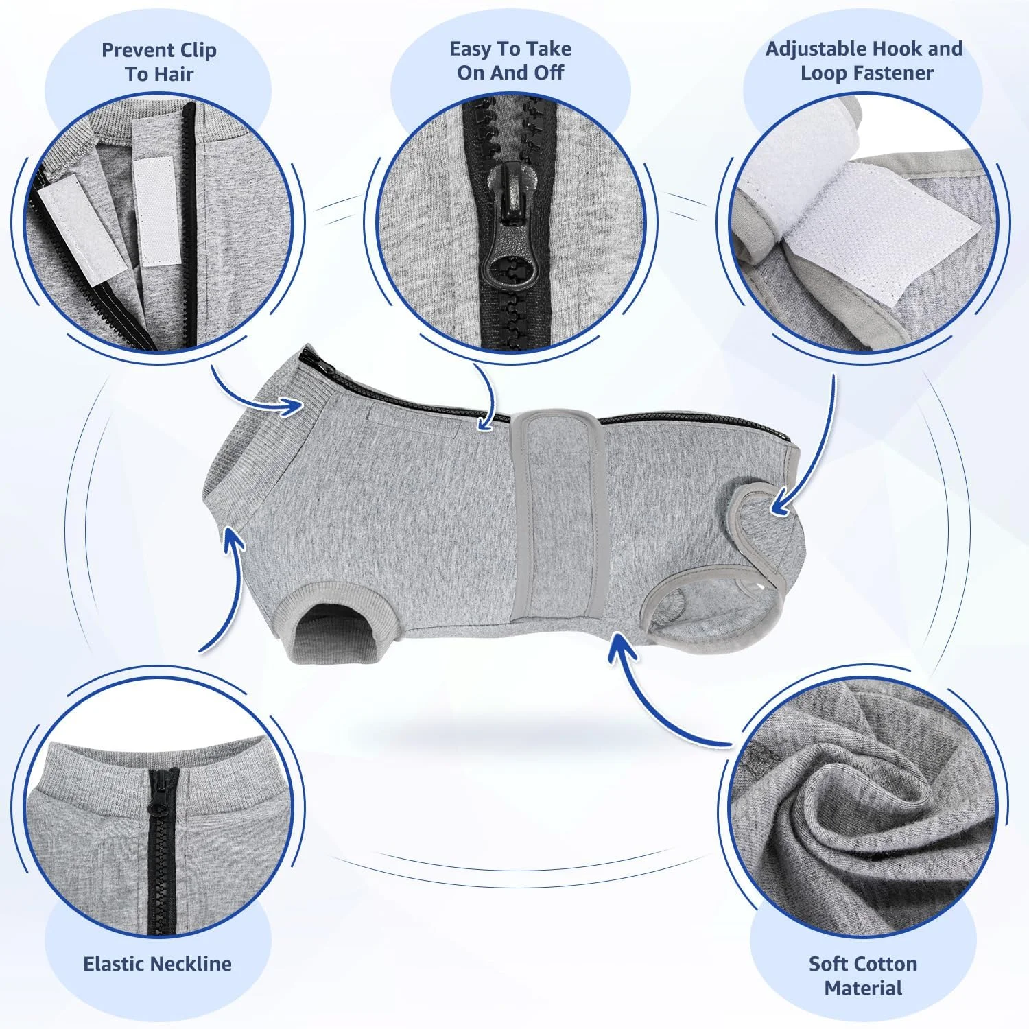 لباس نقاهت سگ Lukovee، لباس نقاهت زیپ‌دار برای سگ‌های نر و ماده، لباس یکسره برای زخم‌های شکمی، جایگزین قیف E-Collar، جلوگیری از لیسیدن، لباس نقاهت بعد از عمل (خاکستری، خیلی کوچک)