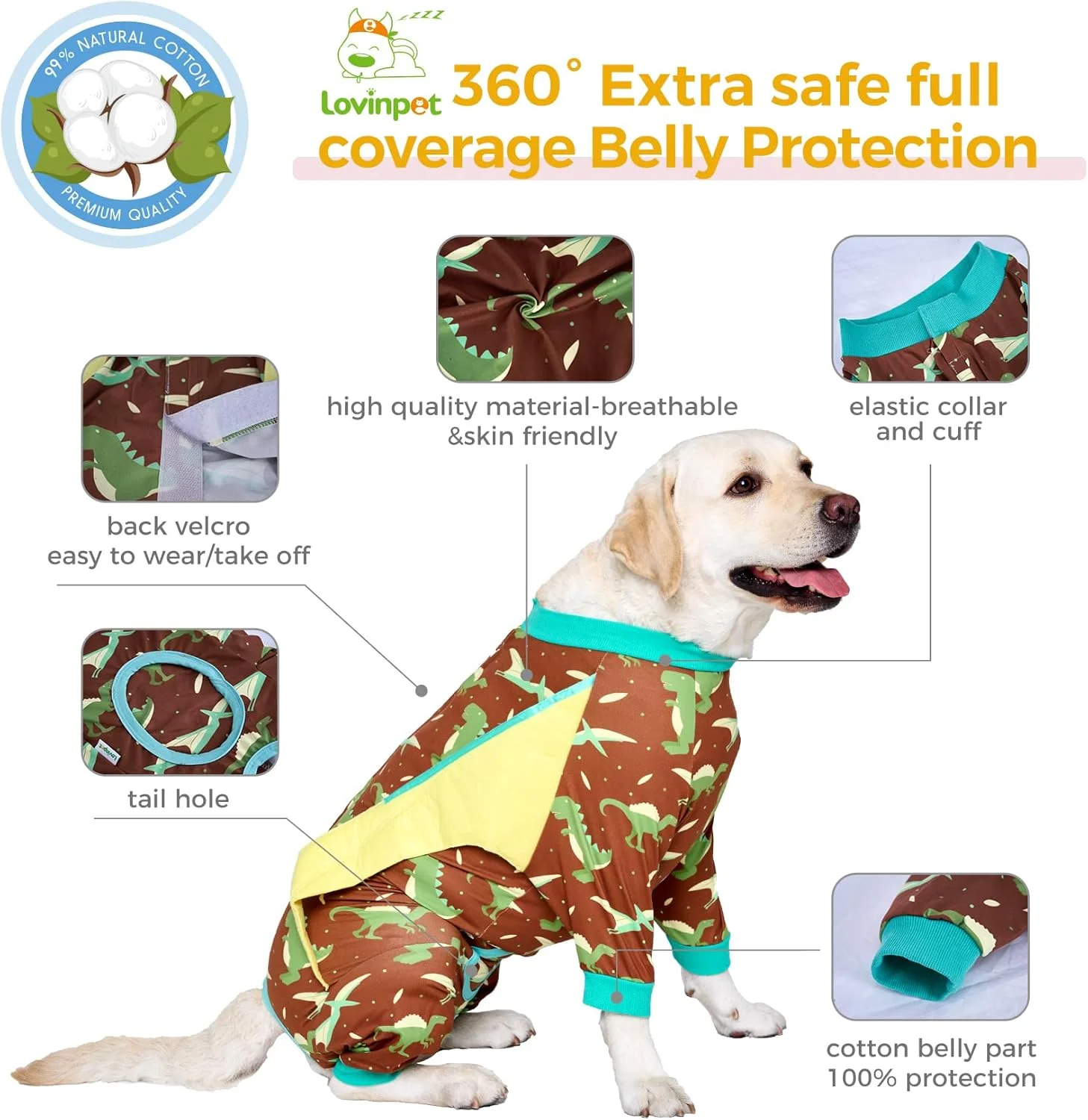 لباس نقاهت سگ LovinPet - لباس محافظ زخم جراحی سگ، جایگزین طوق الیزابت، لباس راحت نقاهت برای زخم های شکمی بعد از جراحی، لباس سگ ضد لیسیدن، دایناسور، سبز، XXL لباس نقاهت سگ LovinPet - لباس محافظ زخم جراحی سگ، جایگزین طوق الیزابت، لباس راحت نقاهت برای زخم های شکمی بعد از جراحی، لباس سگ ضد لیسیدن، دایناسور، سبز، XXL