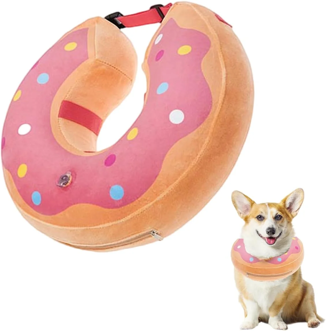 طوق بادی سگ Little Bean، طوق الیزابتی نرم برای سگ، بالش محافظتی و التیام بخش برای سگ های بزرگ، جلوگیری از لیسیدن و گاز گرفتن زخم (دونات های صورتی، [گردن: 9.5"-11.5"] سایز M)