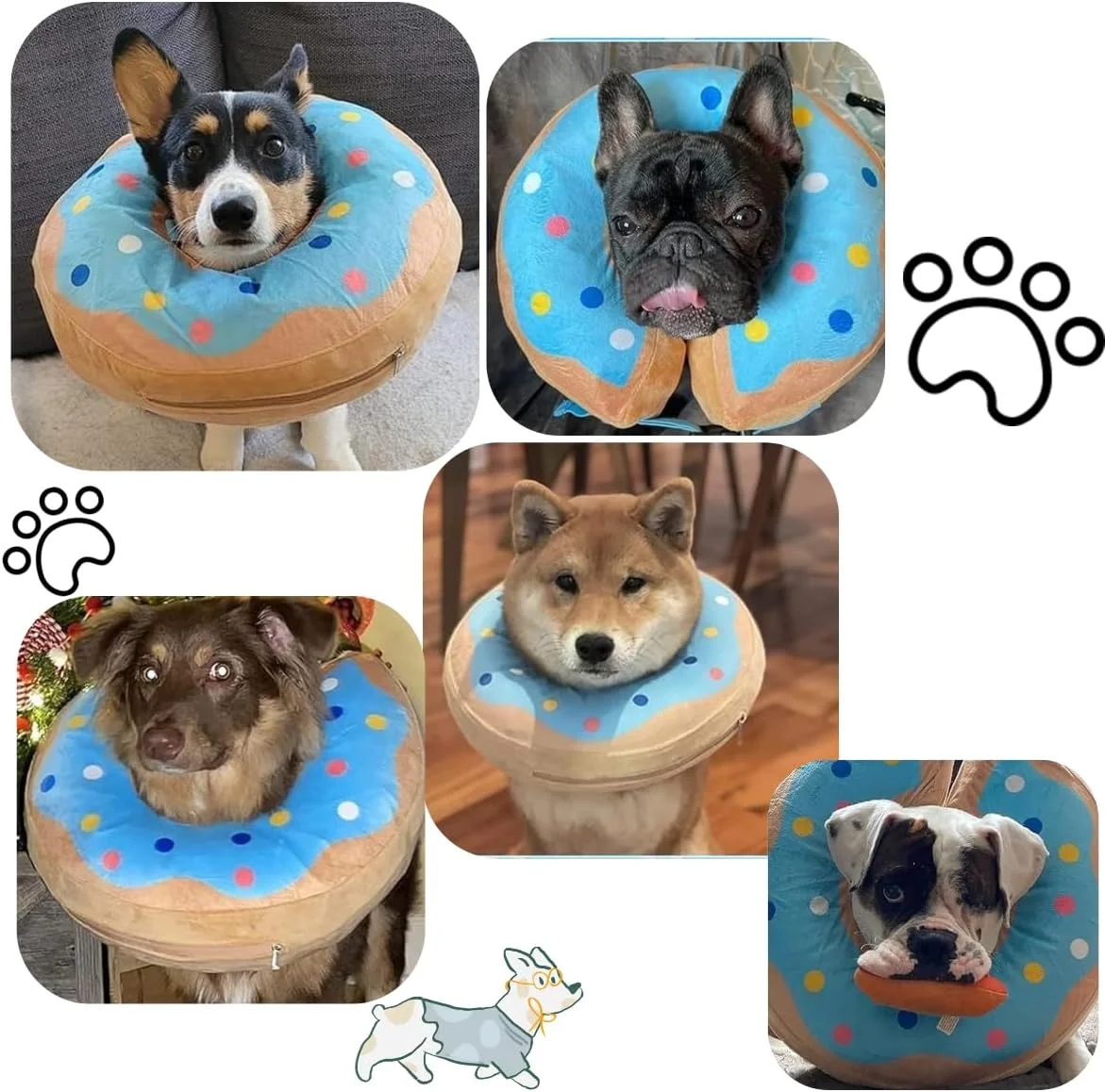 طوق بادی سگ Little Bean، طوق الیزابتی نرم برای سگ، بالش محافظتی و التیام بخش برای سگ های بزرگ، جلوگیری از لیسیدن و گاز گرفتن زخم (دونات های صورتی، [گردن: 9.5"-11.5"] سایز M)