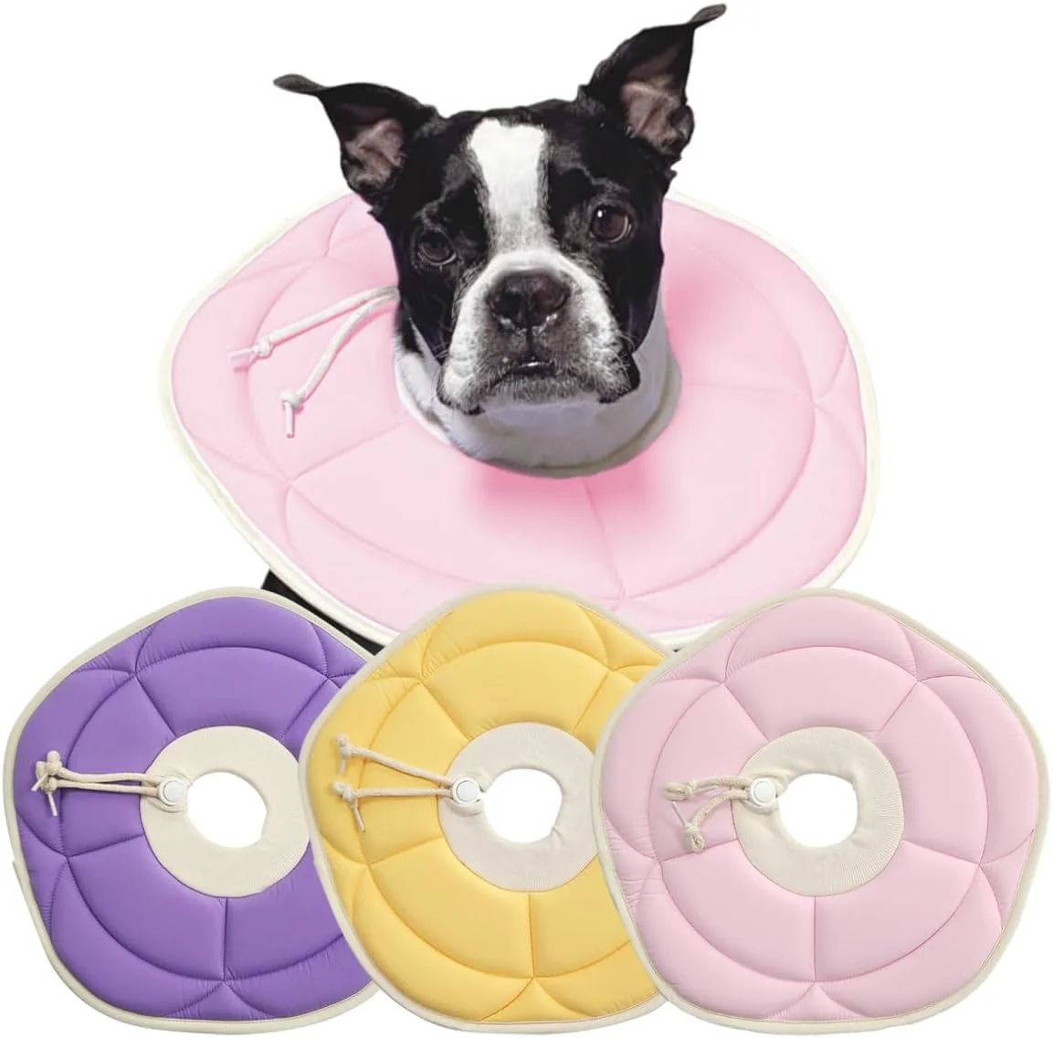 طوق گردنی التیام زخم طرح گل قابل تنظیم برای سگ و گربه، نرم، راحت و سبک، جلوگیری از لیسیدن زخم، عدم ایجاد مانع دید، صورتی، زرد، بنفش (زرد، بزرگ)