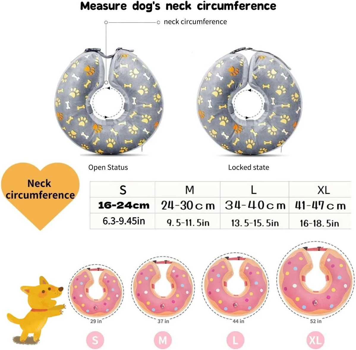 طوق بادی سگ Little Bean، طوق الیزابتی نرم سگ، بالش محافظ نرم برای سگ های بزرگ، جلوگیری از لیسیدن و گاز گرفتن، بهبود زخم (پنجه خاکستری، [گردن: 9.5"-11.5"] M)