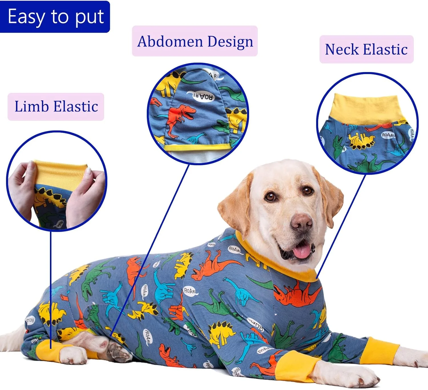 لباس نقاهت سگ برای سگ ها بعد از عمل جراحی، مناسب سگ های ماده و نر سایز متوسط و بزرگ، لباس یکسره برای جلوگیری از ریزش مو، جلوگیری از لیسیدن زخم جراحی، جایگزین قیف سگ