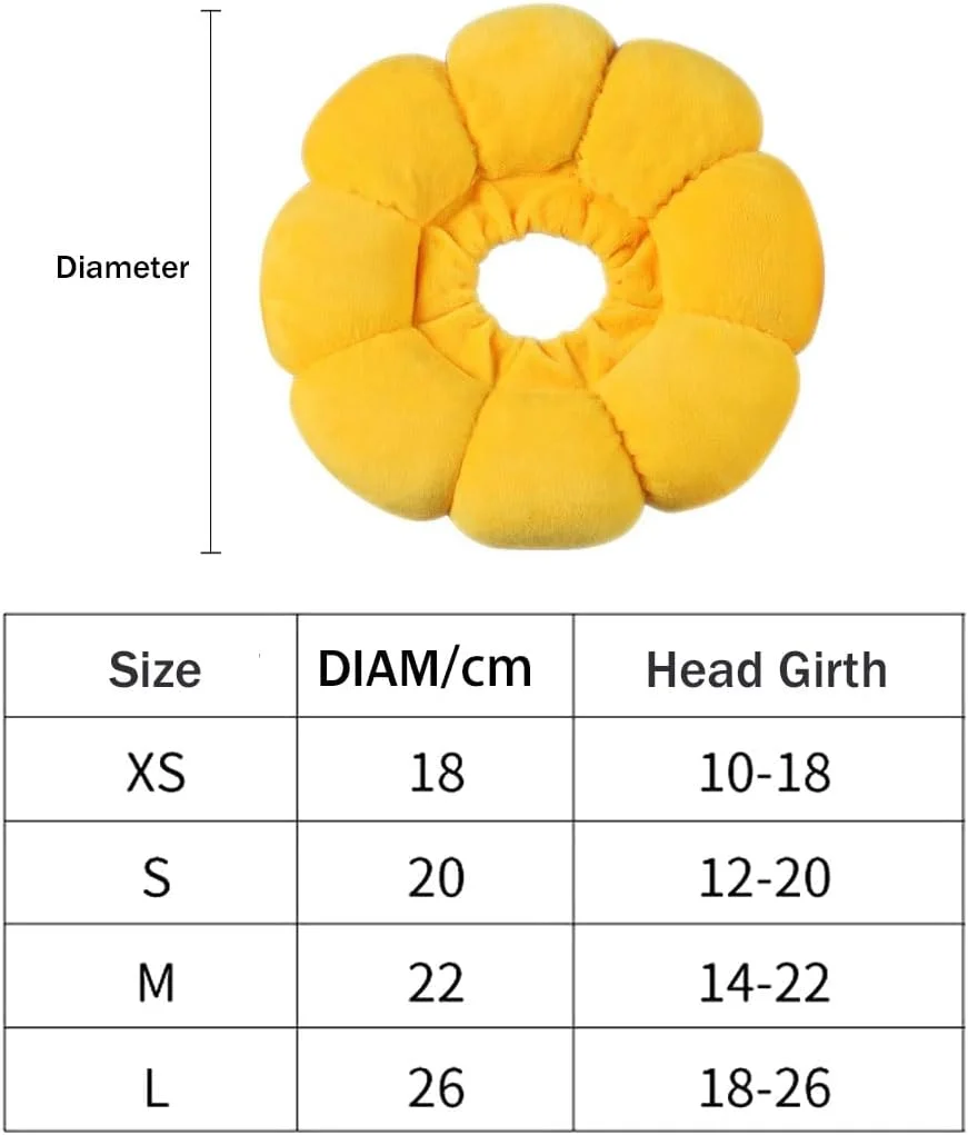 یقه محافظ گربه طرح آفتابگردان، یقه محافظ قابل تنظیم برای گربه ها، سگ های کوچک، بهبود زخم بعد از جراحی حیوانات خانگی (L)