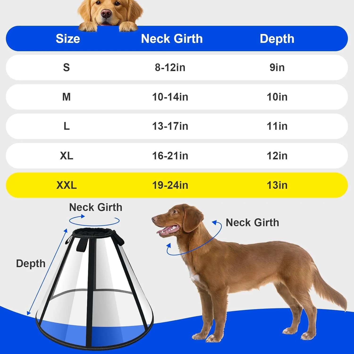 طوق گردنی سگ قابل تنظیم و نرم Lainergie برای دوران نقاهت بعد از جراحی، طوق محافظ گردن حیوانات خانگی راحت برای سگ های بزرگ و متوسط، طوق گردنی الیزابتی سگ (XXL، مشکی)