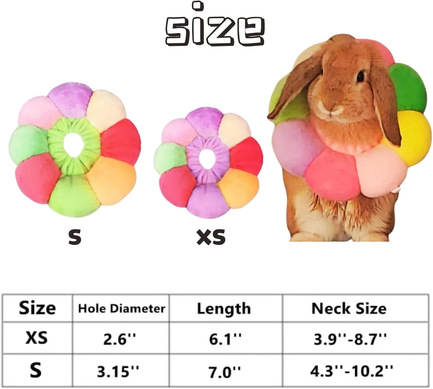 طوق محافظ خرگوش، طوق گردنی نرم و قابل تنظیم برای بهبودی حیوانات خانگی مانند خرگوش/چینچیلا/خوکچه هندی/بچه گربه بعد از جراحی و التیام زخم، طوق الیزابت برای حیوانات کوچک (S)