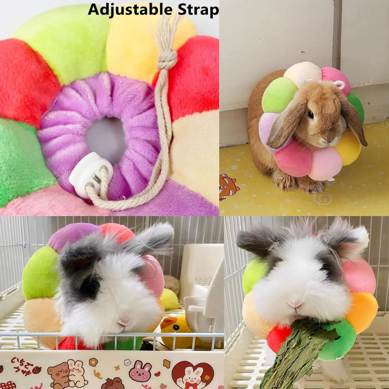 طوق محافظ خرگوش، طوق گردنی نرم و قابل تنظیم برای بهبودی حیوانات خانگی مانند خرگوش/چینچیلا/خوکچه هندی/بچه گربه بعد از جراحی و التیام زخم، طوق الیزابت برای حیوانات کوچک (S)