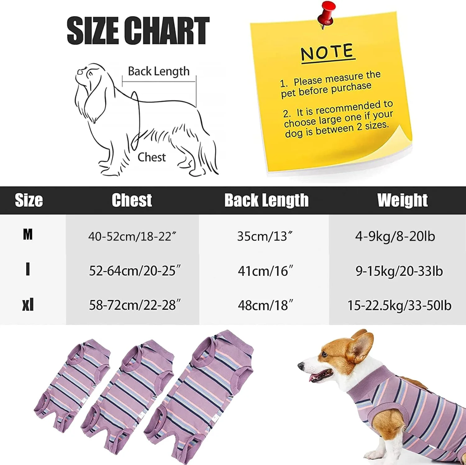 لباس نقاهت سگ Jodsen، لباس جراحی راه راه بنفش برای سگ ها و لباس خواب سگ جایگزین قلاده ضد لیسیدن برای توله سگ های کوچک و متوسط (M)