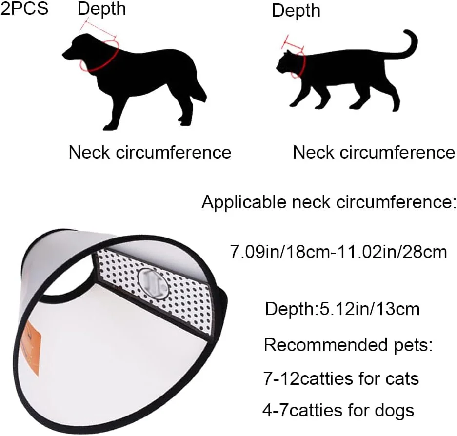دو عدد مخروطی گربه و سگ، مخروطی ریکاوری قابل تنظیم حیوانات خانگی، مناسب برای گردن 18 تا 28 سانتی متر، یقه الیزابتی پلاستیکی قابل تنظیم برای گربه ها، بچه گربه ها و سگ های کوچک