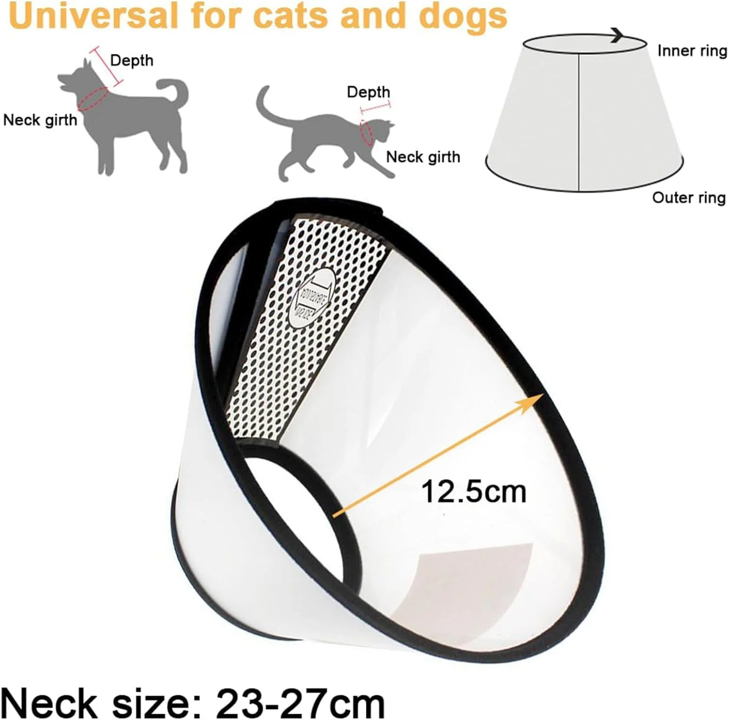 طوق گردنی محافظتی سگ و گربه برای دوران نقاهت بعد از جراحی، طوق نرم سگ و گربه، جلوگیری از لیسیدن، خراشیدن و گاز گرفتن، طوق پلاستیکی شفاف قابل تنظیم