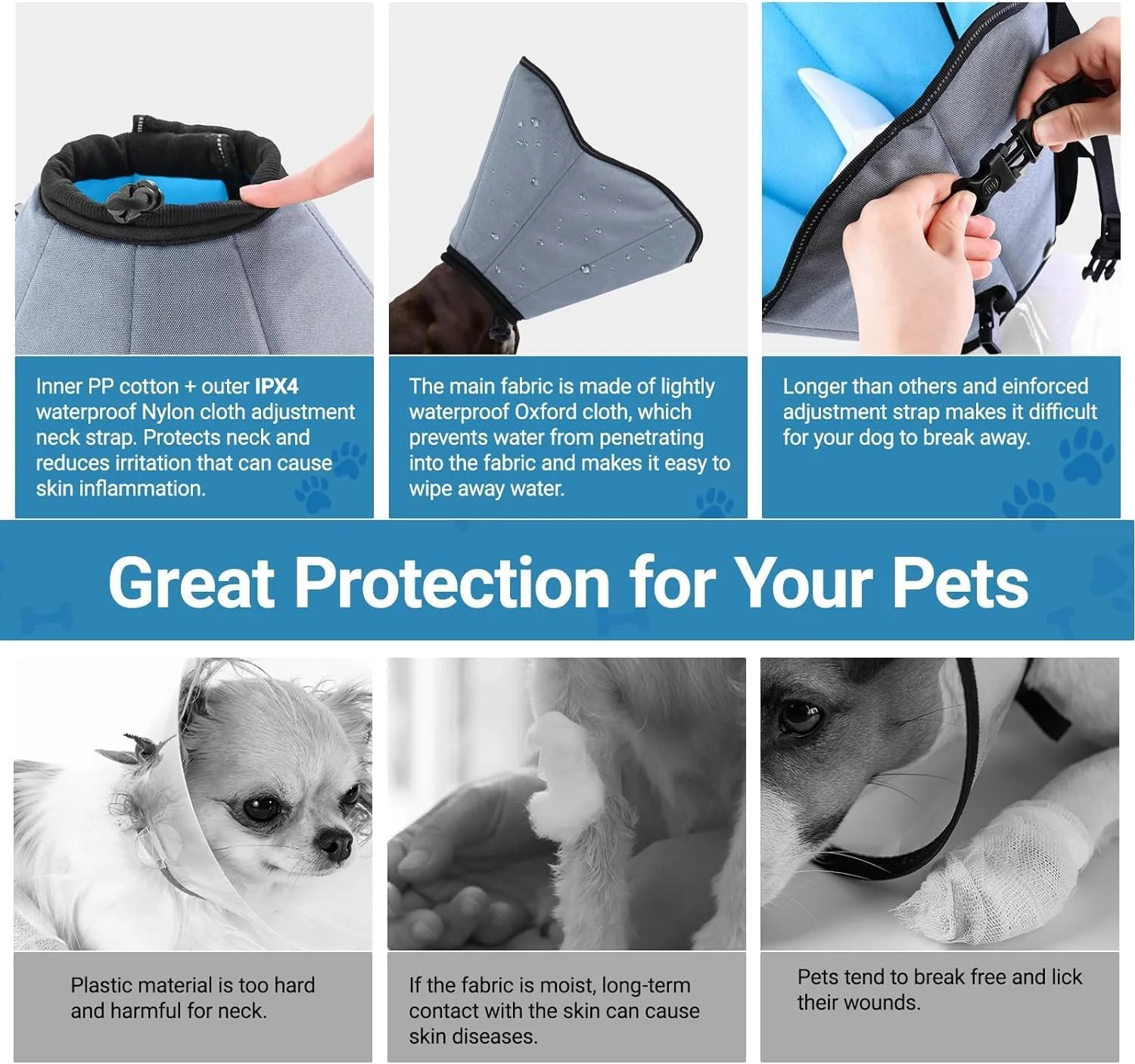 طوق گردنی سگ برای بعد از جراحی، بسیار بلند و قابل تنظیم، طوق الیزابتی راحت برای سگ های بزرگ، محافظ زخم و جلوگیری از لیسیدن