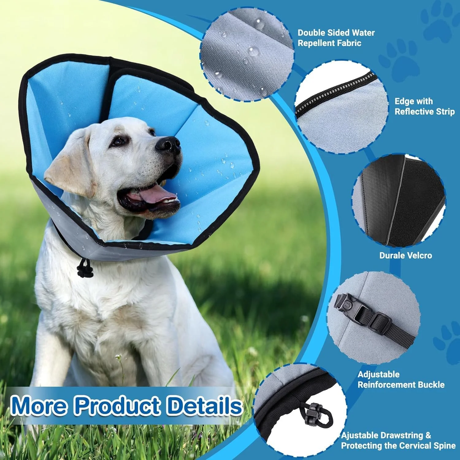 طوق گردنی سگ برای بعد از جراحی، بسیار بلند و قابل تنظیم، طوق الیزابتی راحت برای سگ های بزرگ، محافظ زخم و جلوگیری از لیسیدن