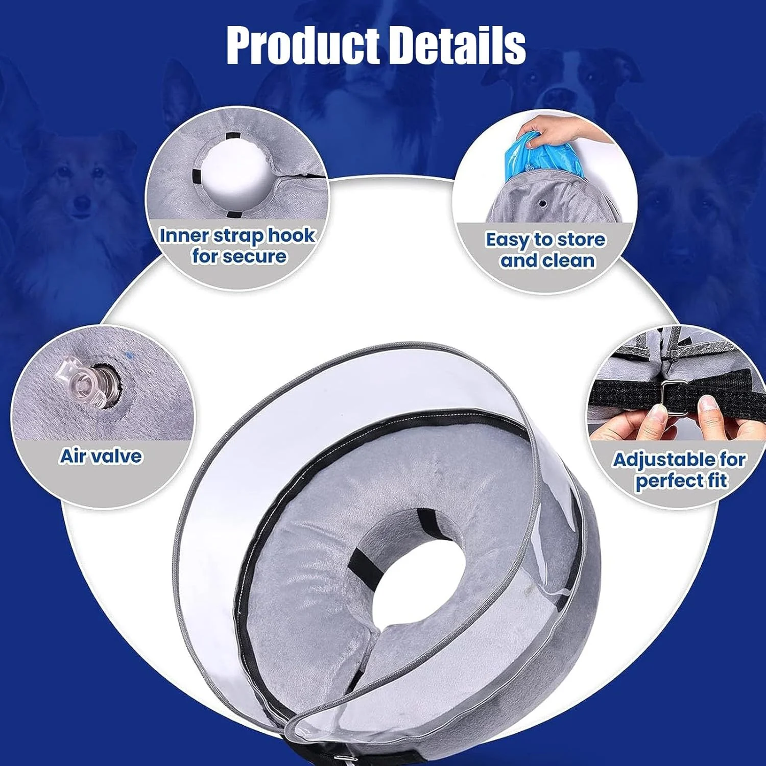 طوق بادی سگ، طوق الیزابتی سگ، طوق بادی محافظ برای سگ ها، طوق ریکاوری قابل تنظیم، برای سگ ها بعد از جراحی برای جلوگیری از لیسیدن زخم