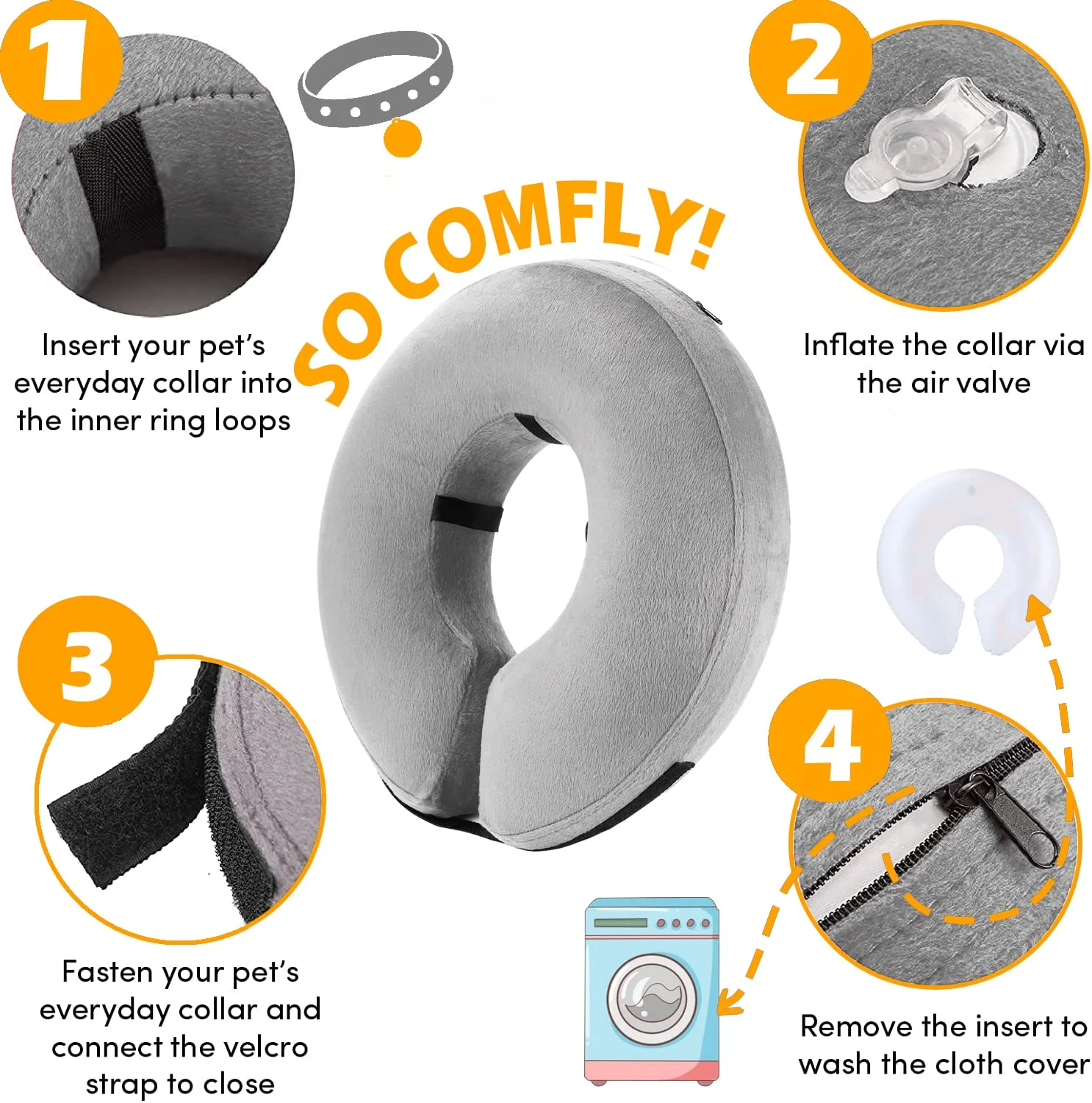 قلاده بادی سگ با رهاسازی سریع و بازتابنده، این مخروط محافظ سگ برای بعد از جراحی از بخیه ها، گاز گرفتن، لیسیدن و زخم ها محافظت می کند، قلاده ریکاوری نرم حیوانات خانگی برای سگ ها، گربه (خاکستری، M)