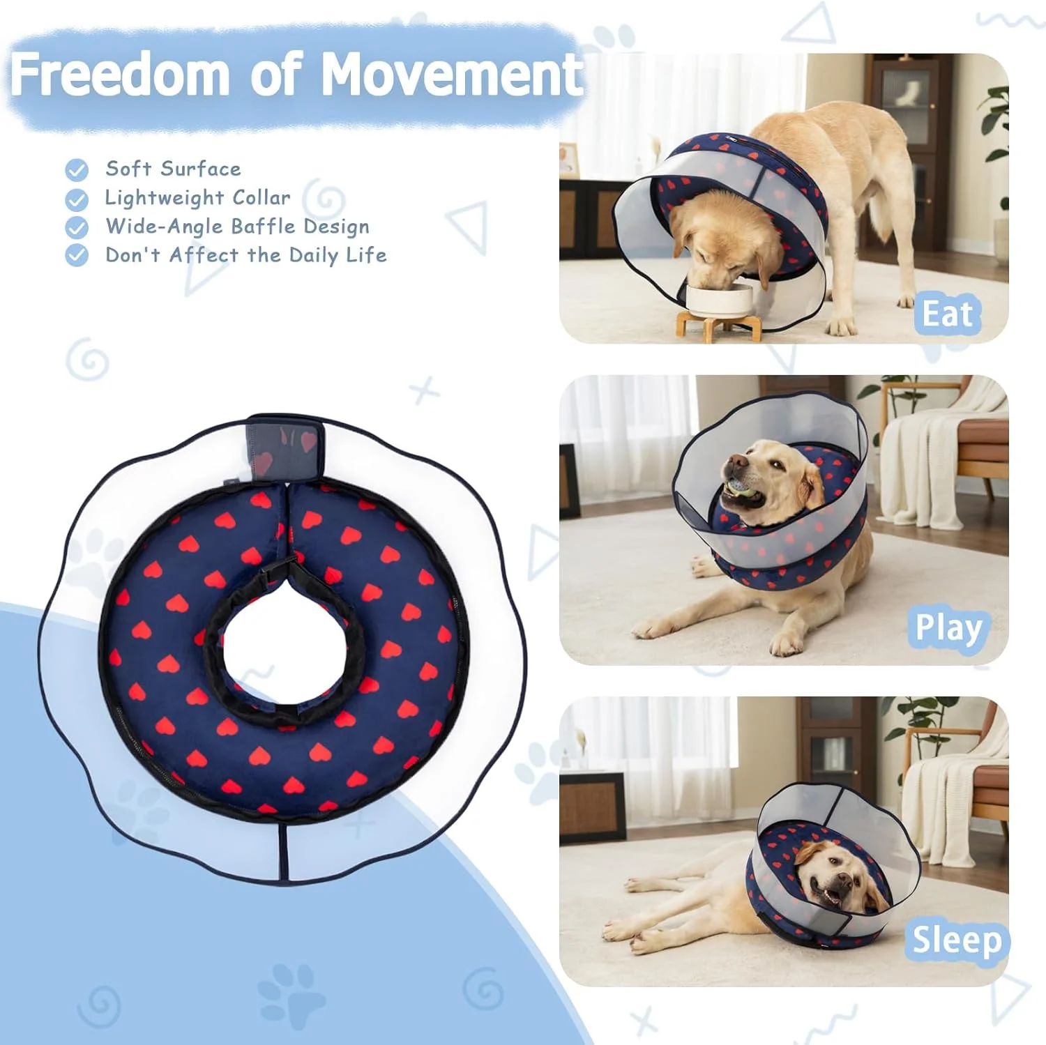 طوق بادی سگ با محافظ ضد لیس پیشرفته - طوق گردنی نرم و قابل تنظیم برای سگ ها و گربه ها بعد از جراحی - مناسب برای حیوانات خانگی بزرگ، متوسط و کوچک (آبی طرح عشق، متوسط)