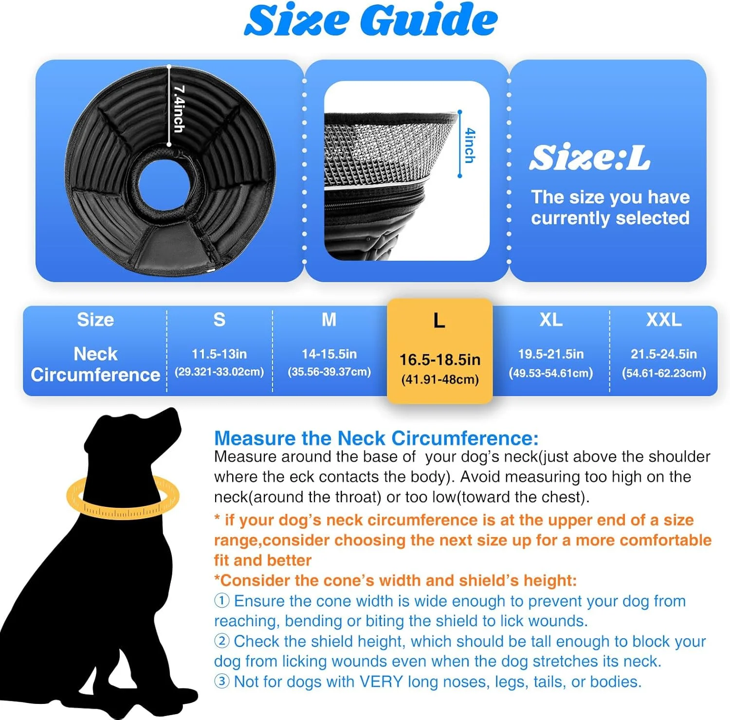 طوق بادی سگ برای بعد از جراحی، طوق الیزابتی نرم و قابل تنظیم برای سگ های بزرگ، طوق سگ 2 در 1 با محافظ جداشدنی، طوق گردنی راحت ضد اضطراب حیوانات خانگی برای جلوگیری از لیسیدن زخم ها (L)