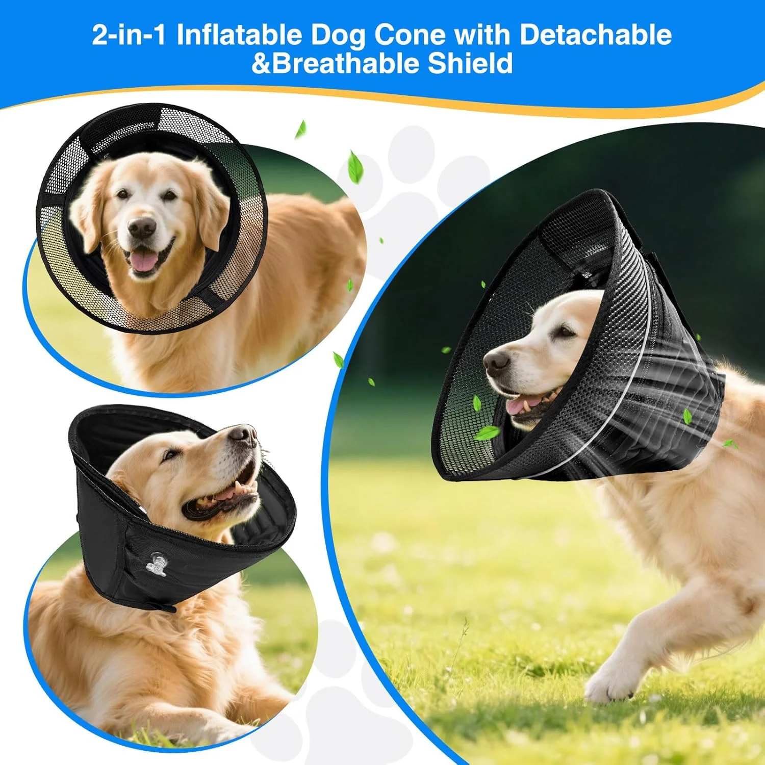 طوق بادی سگ برای بعد از جراحی، طوق الیزابتی نرم و قابل تنظیم برای سگ های بزرگ، طوق سگ 2 در 1 با محافظ جداشدنی، طوق گردنی راحت ضد اضطراب حیوانات خانگی برای جلوگیری از لیسیدن زخم ها (L)