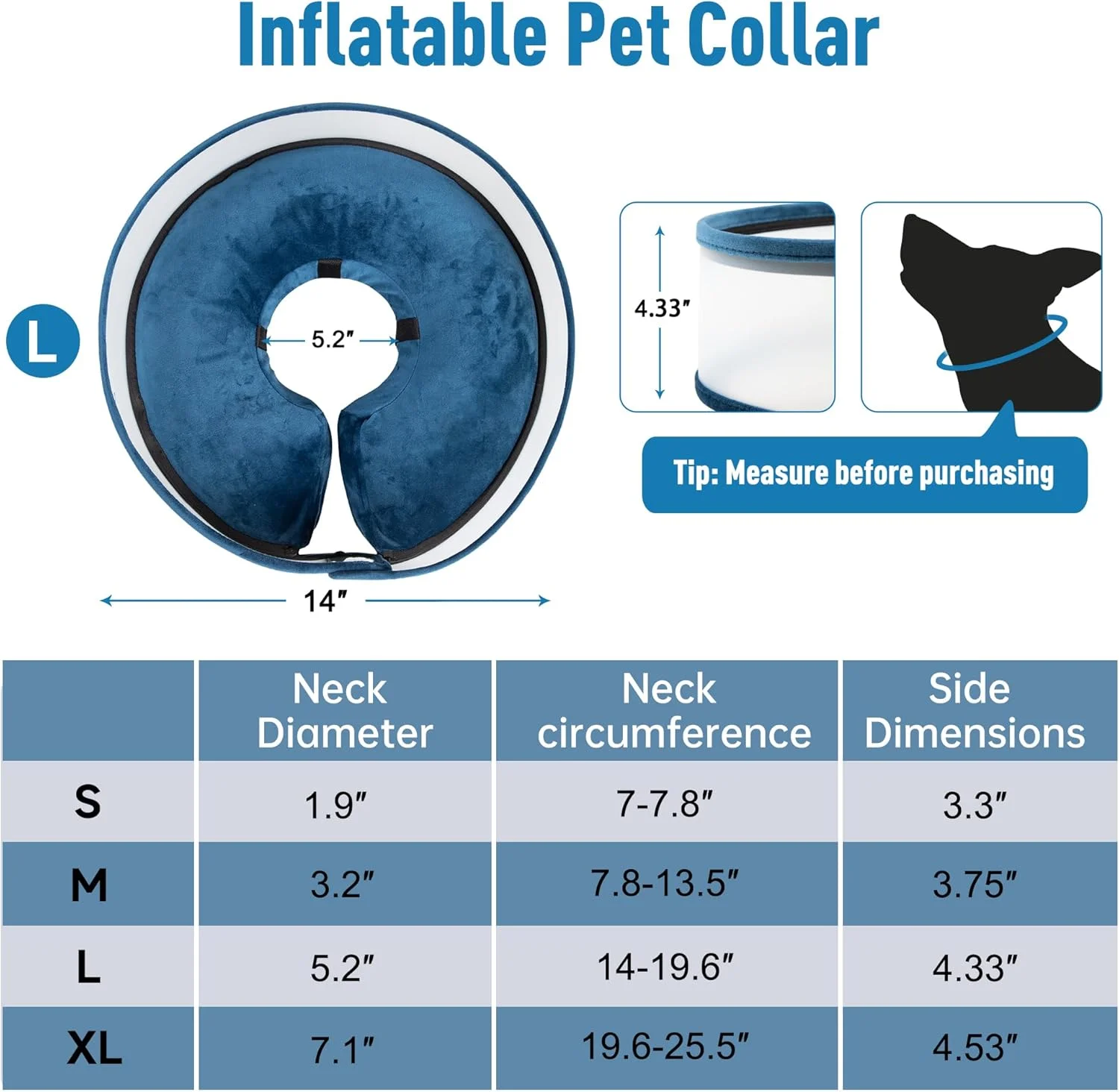 مخروط بادی سگ، یقه مخروطی نرم سگ بعد از جراحی به عنوان جایگزین با محافظ ضد لیسیدن تقویت شده، یقه مخروطی جداشدنی قابل تنظیم، یقه الیزابتی (L، آبی)