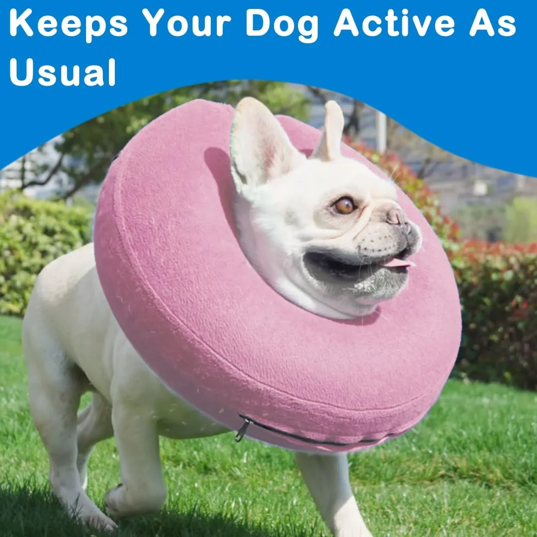 طوق گردنی بادی سگ (سایز M)، طوق محافظ نرم و بادی برای دوران نقاهت سگ، طوق دونات حیوانات خانگی، طوق راحت بعد از جراحی برای سگ/گربه، صورتی