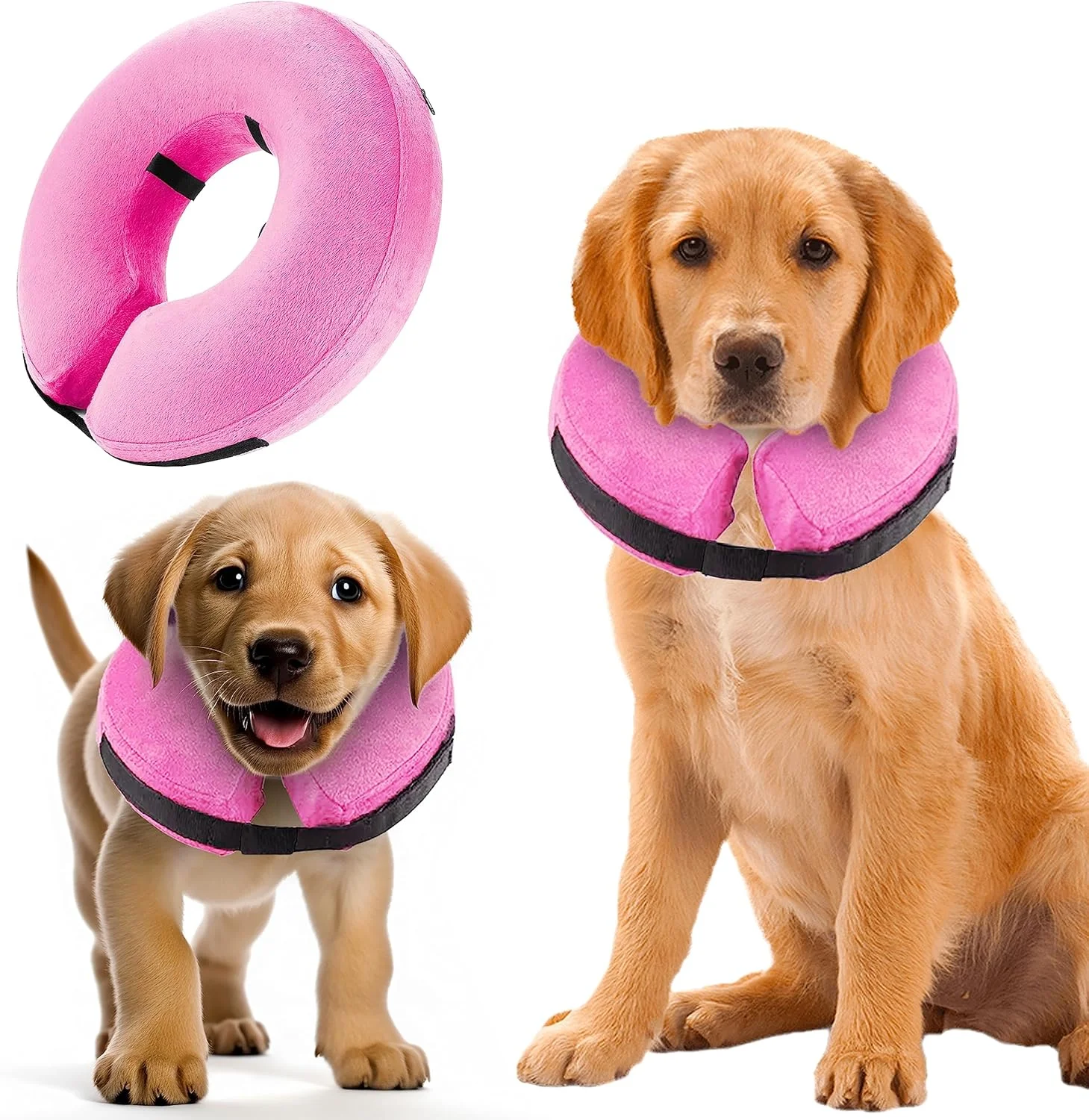 طوق بادی سگ با رهاسازی سریع و تناسب قابل تنظیم، این مخروط محافظ سگ برای بعد از جراحی از بخیه ها، گاز گرفتن، لیسیدن و زخم ها محافظت می کند، طوق ریکاوری نرم حیوانات خانگی برای سگ ها، (صورتی، S)