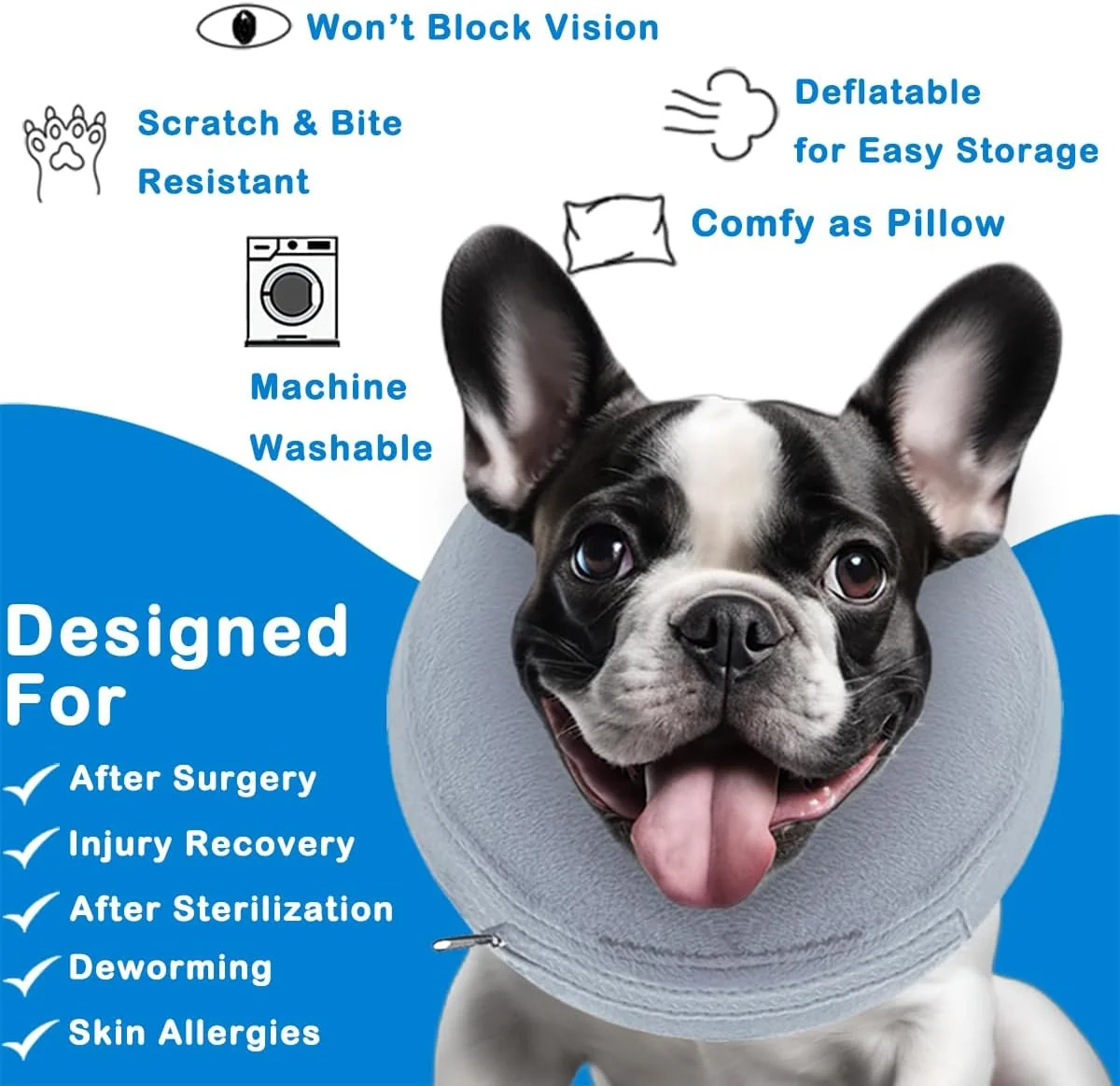 طوق گردنی بادی سگ (سایز بزرگ)، طوق محافظ نرم بادی سگ، طوق دونات حیوانات خانگی، طوق راحت بعد از جراحی برای سگ های متوسط ​​بزرگ برای جلوگیری از گاز گرفتن و لیسیدن، خاکستری