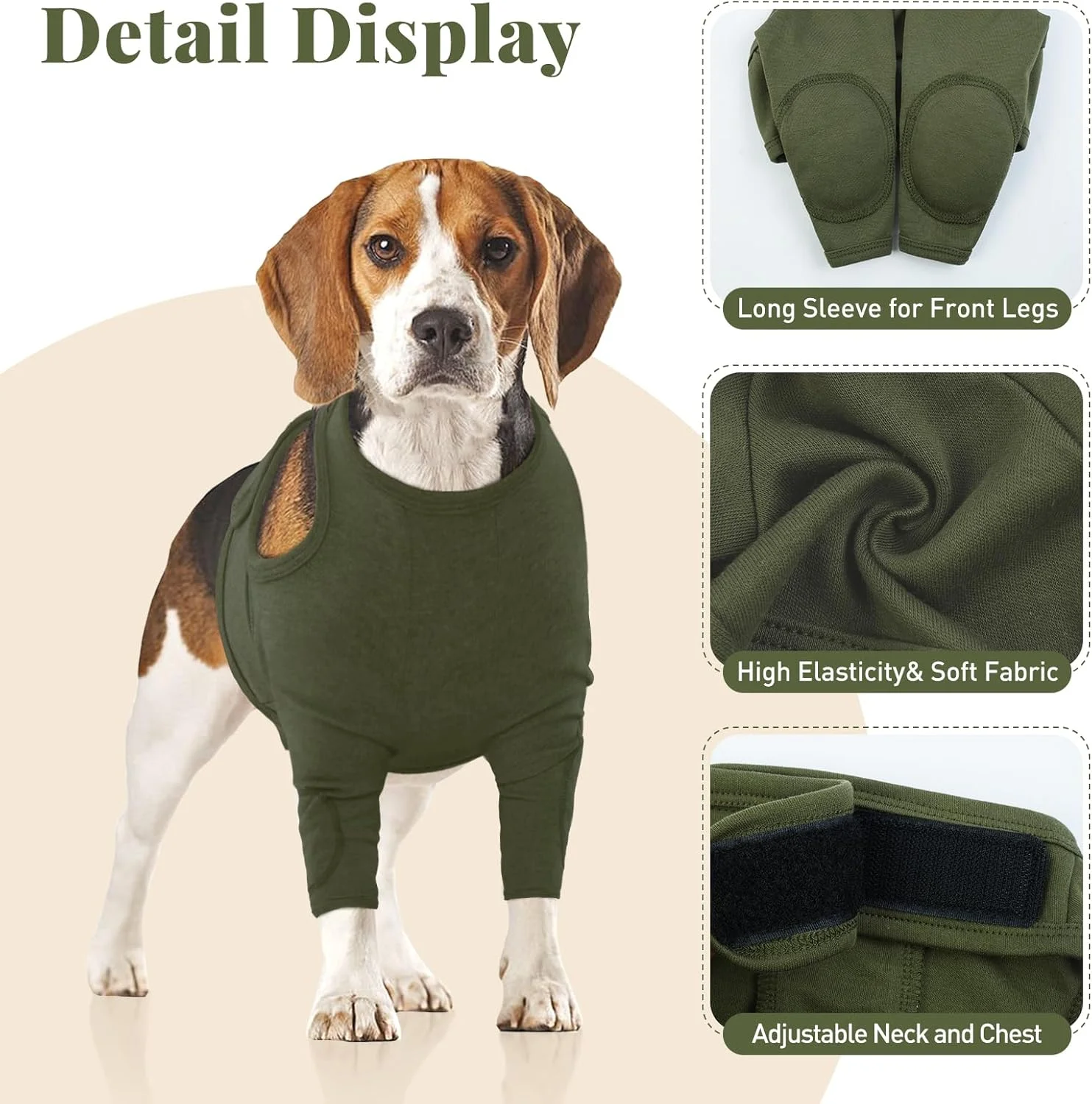لباس جراحی سگ IECOii برای پاهای جلویی، محافظ آستین بریس پای سگ بعد از جراحی، جایگزین یقه مخروطی آستین ریکاوری جراحی ضد لیسیدن سگ، محافظ بریس آرنج سگ قابل تنظیم، سبز ارتشی
