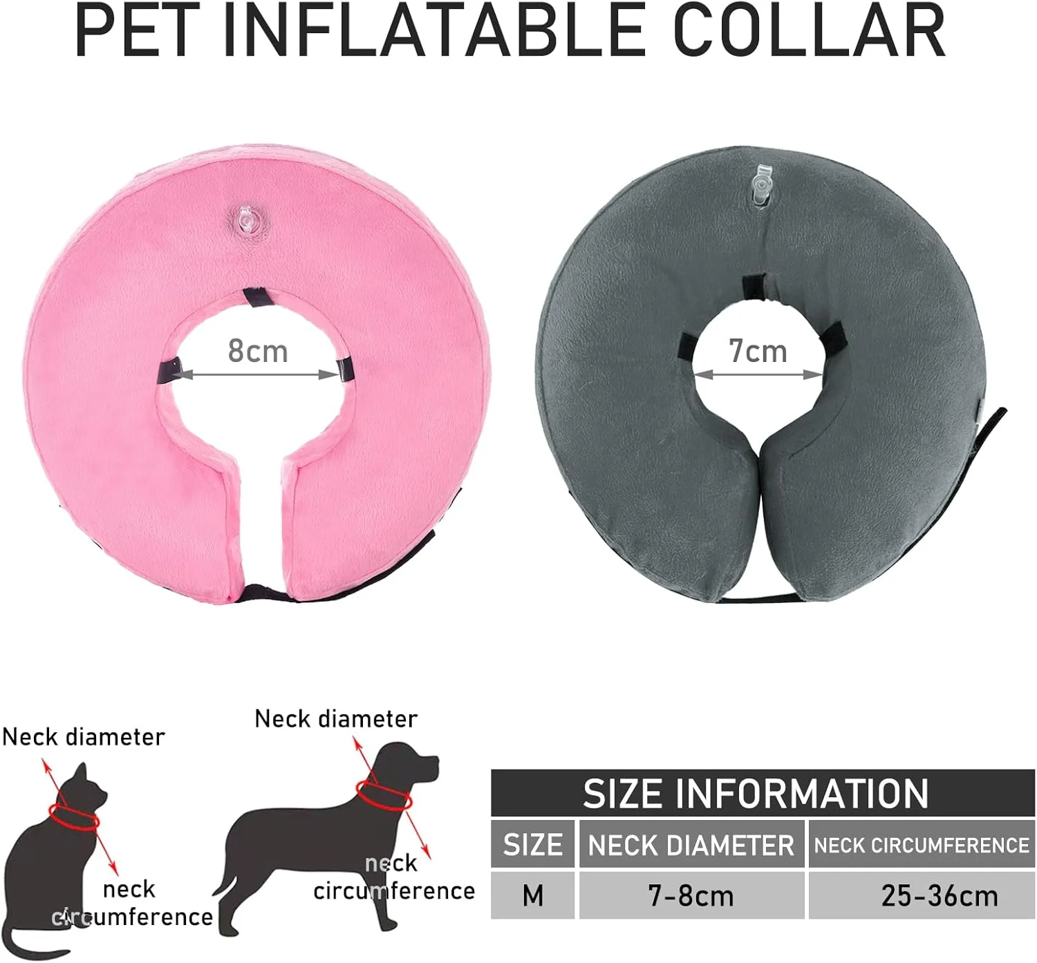 طوق محافظ بادی، طوق سگ بادی، طوق قابل تنظیم، طوق محافظ بادی برای سگ ها، طوق دونات سگ برای بعد از جراحی، قیف برای سگ ها (خاکستری، M)