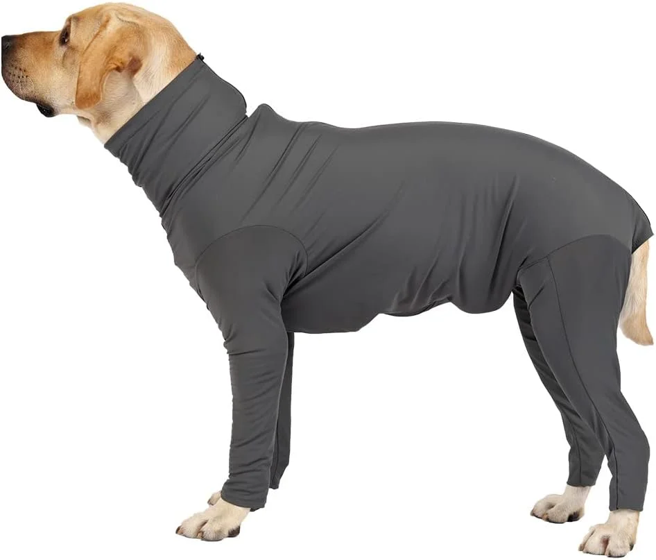 لباس سرهمی سگ HDKUW، لباس پوششی کامل برای سگ، لباس بعد از جراحی جایگزین قلاده الیزابت، پیراهن آرامش بخش اضطراب برای سگ نر و ماده خاکستری سایز XL