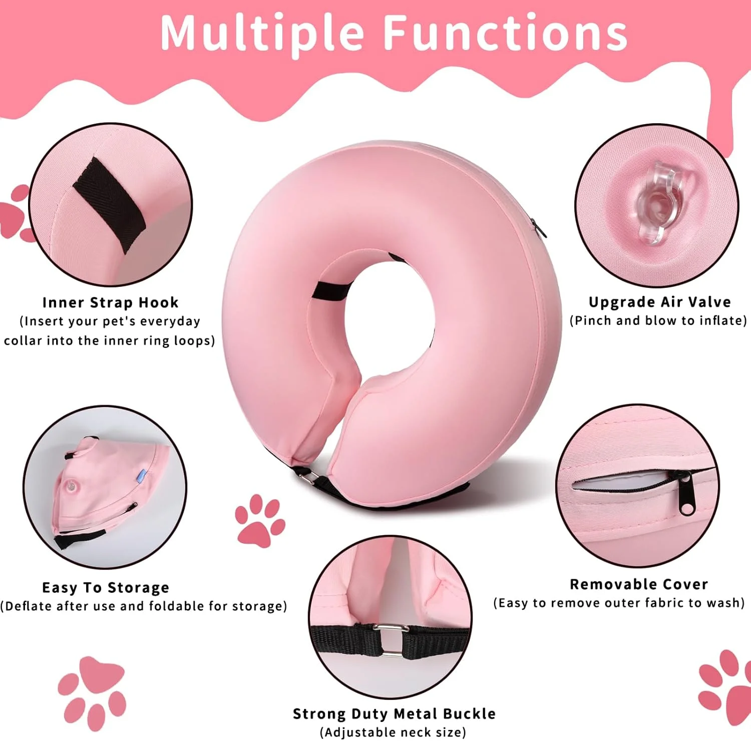 طوق گردنی بادی سگ، طوق بهبودی حیوانات خانگی بعد از جراحی، طوق دونات بادی قابل تنظیم سگ، طوق بهبودی حیوانات خانگی برای سگ ها و گربه ها - صورتی، تا 5 اینچ طوق گردنی بادی سگ، طوق بهبودی حیوانات خانگی بعد از جراحی، طوق دونات بادی قابل تنظیم سگ، طوق بهبودی حیوانات خانگی برای سگ ها و گربه ها - صورتی، تا 5 اینچ