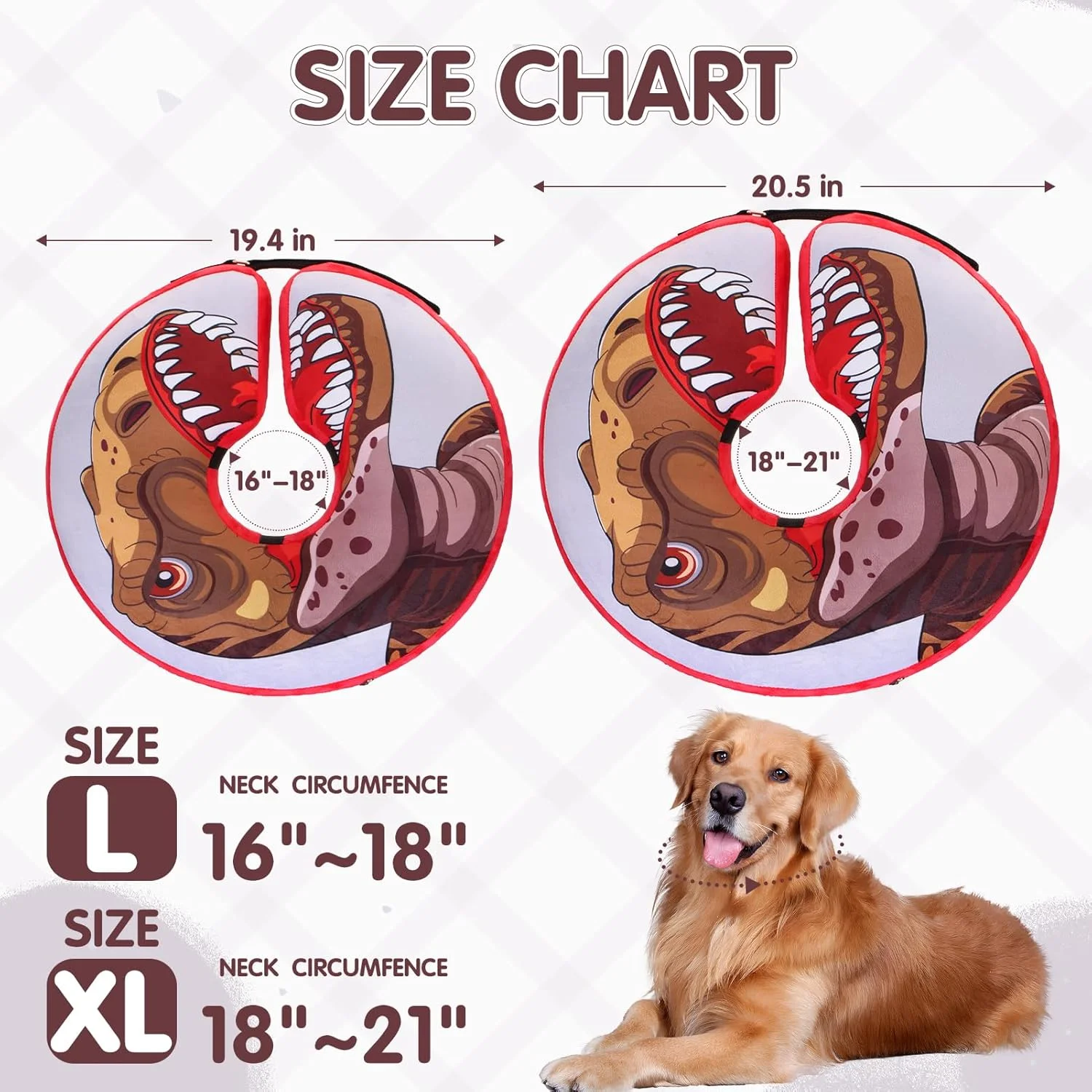 طوق گردنی بادی نرم و پهن سگ EXPAWLORER - جایگزین طوق الیزابت بادی برای جلوگیری از لیسیدن زخم، طوق محافظتی قابل تنظیم (طرح دایناسور)