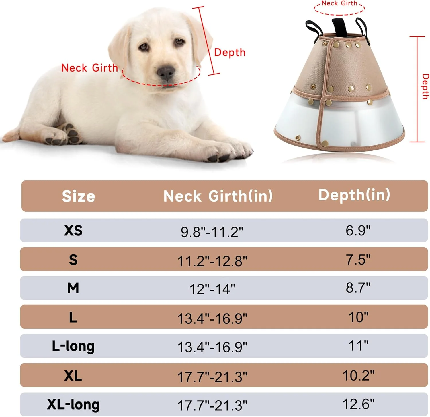 طوق گردنی نرم سگ Fuz Bigaza برای سگ های بزرگ، متوسط و کوچک بعد از جراحی، طوق گردنی قابل تنظیم برای بهبودی حیوانات خانگی، طوق الیزابتی برای سگ ها و گربه ها، سایز کوچک، رنگ قهوه ای روشن