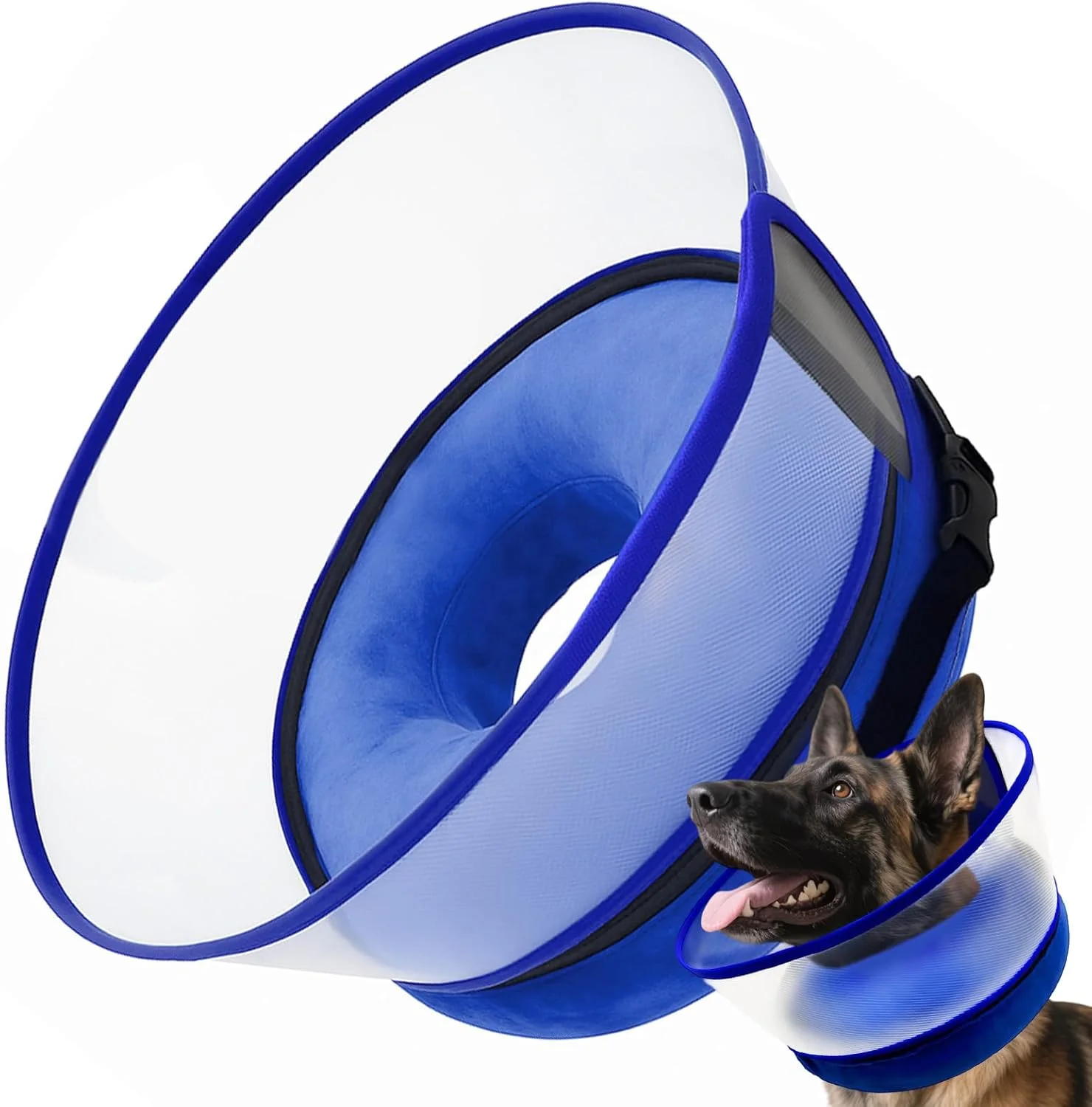 طوق گردنی بادی سگ با محافظ محکم جداشدنی، نرم و سبک - ایده آل برای دوران نقاهت بعد از جراحی و استفاده روزانه، مناسب برای نژادهای سگ کوچک، متوسط و بزرگ (آبی، XL)
