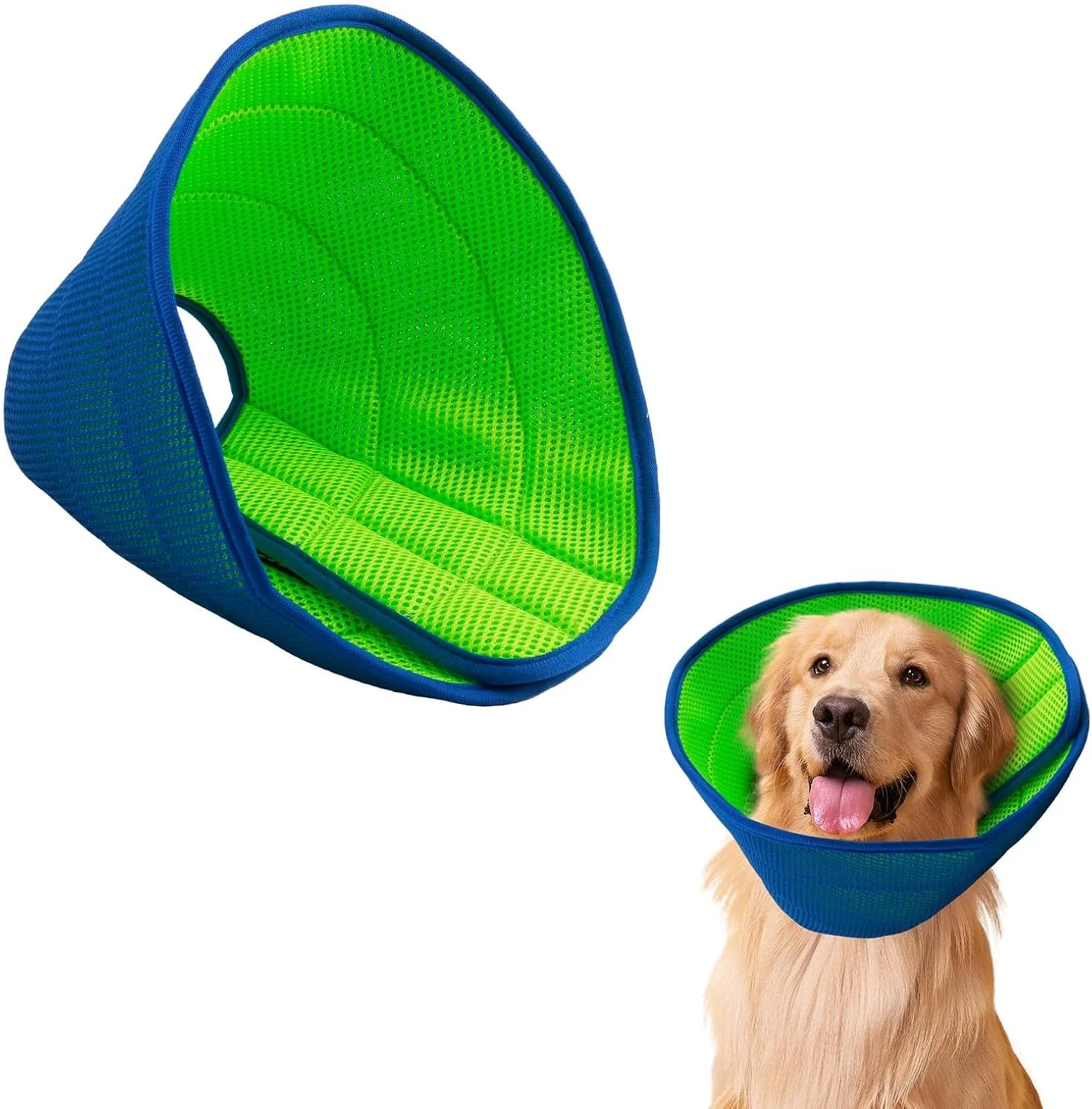 طوق گردنی سگ و گربه، طوق محافظ نرم و توری قابل تنظیم برای جلوگیری از گاز گرفتن و لیسیدن زخم، طوق الیزابتی تنفسی برای محافظت از گردن حیوانات خانگی کوچک بعد از جراحی (آبی سبز، M)