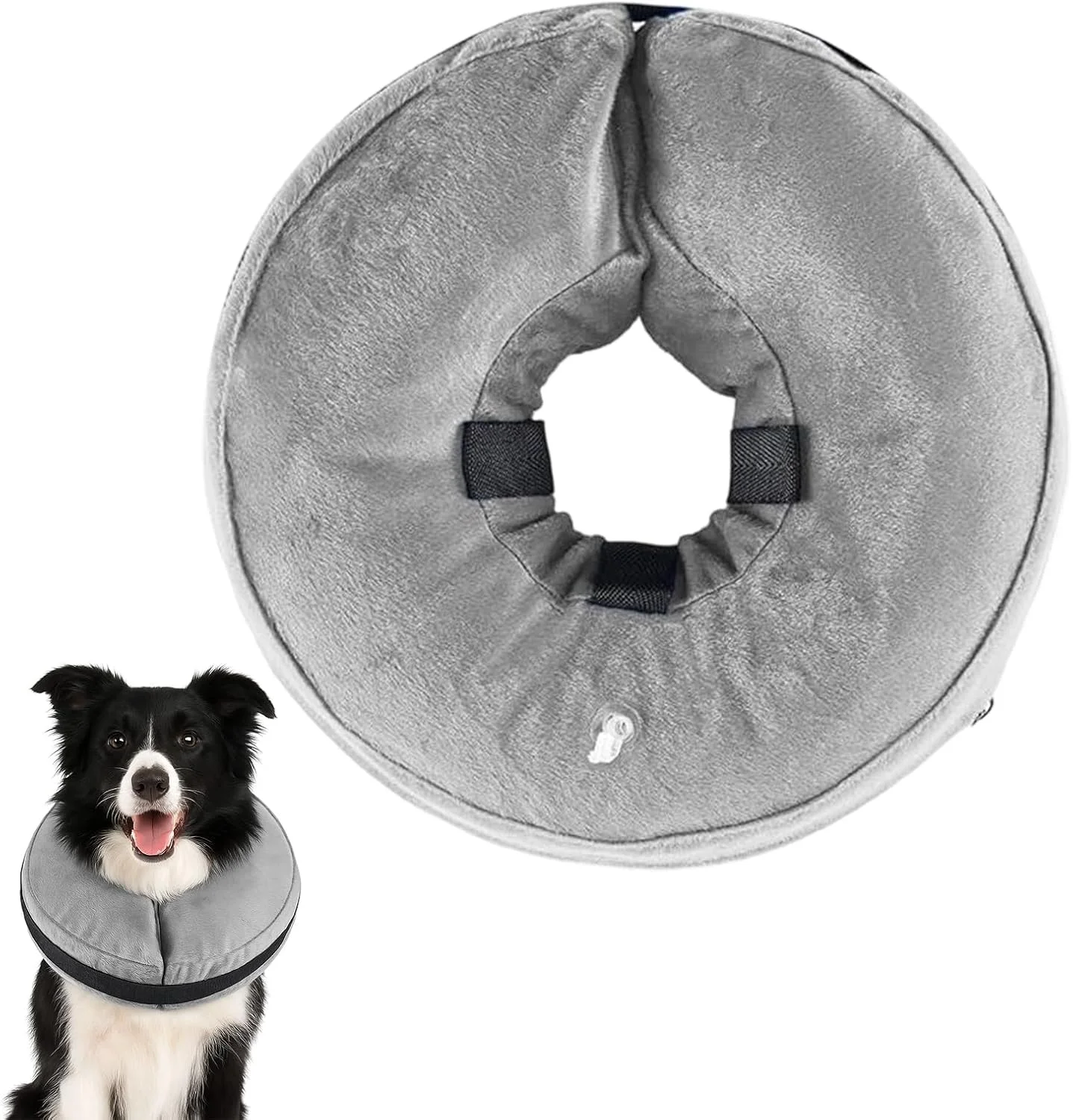 قلاده بادی سگ، قلاده سگ قابل تنظیم، قلاده نرم که مانع دید نمی شود، برای بهبودی بعد از جراحی یا زخم (خاکستری M)
