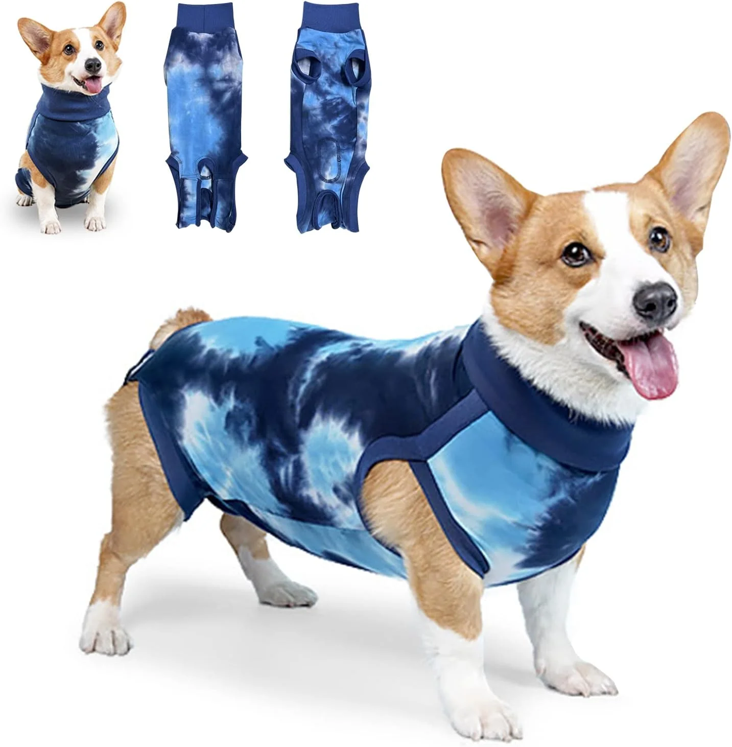 لباس مخصوص سگ بعد از عمل جراحی، لباس عقیم سازی سگ، لباس جراحی سگ، لباس سگ بعد از عقیم سازی، لباس سگ بعد از عمل جراحی، پیراهن حیوانات خانگی (بانداژ - آبی رنگ شده، L)