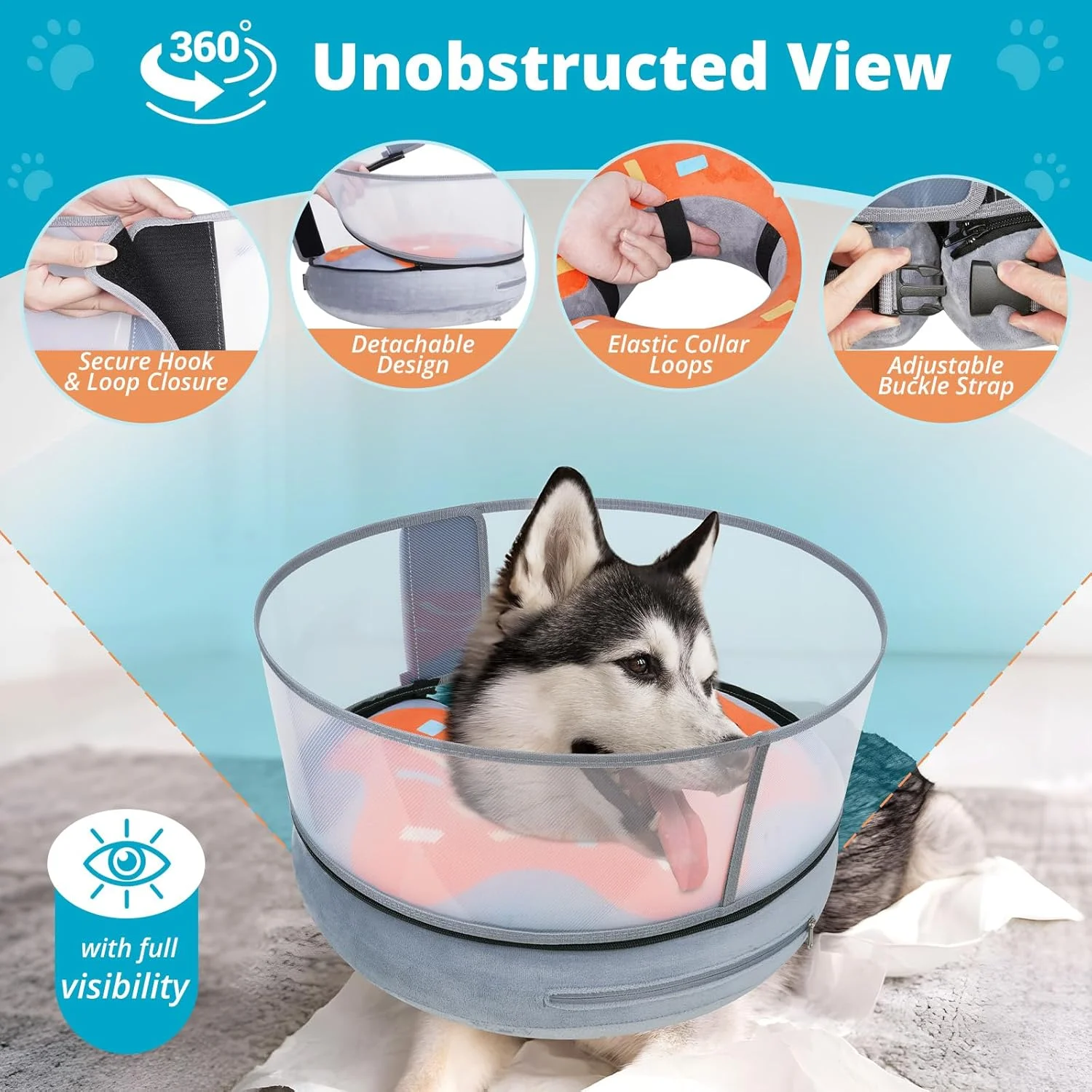 طوق بادی سگ با محافظ شفاف، یقه محافظتی دوناتی سگ بعد از جراحی برای جلوگیری از لیسیدن، طوق دوناتی نرم برای حیوانات خانگی بزرگ، یقه ریکاوری قابل تنظیم با دید سگک