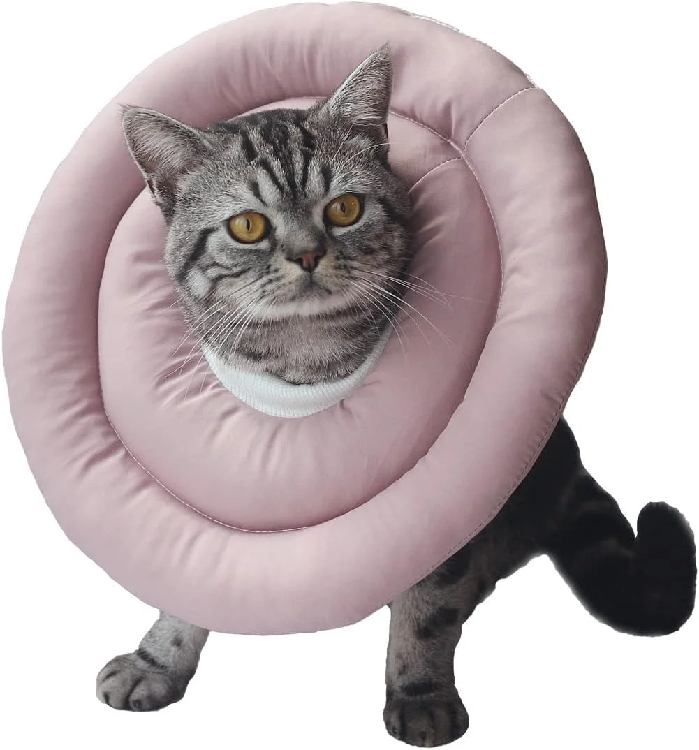 طوق گردنی نرم گربه، طوق بهبودی گربه، جایگزین طوق الیزابت دایره ای شکل زیبا برای گربه بعد از جراحی با بند گردنی قابل تنظیم، طوق بالشتی راحت برای حیوانات خانگی سگ کوچک و بچه گربه