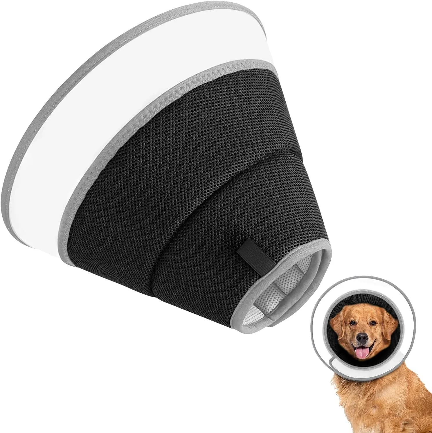 قلاده نرم سگ، قلاده محافظ، محافظ نشتی، سگ، قلاده سگ تنفسی، قلاده الیزابتی نرم و قابل تنظیم برای سگ های بزرگ، متوسط ​​و کوچک (مشکی، L)