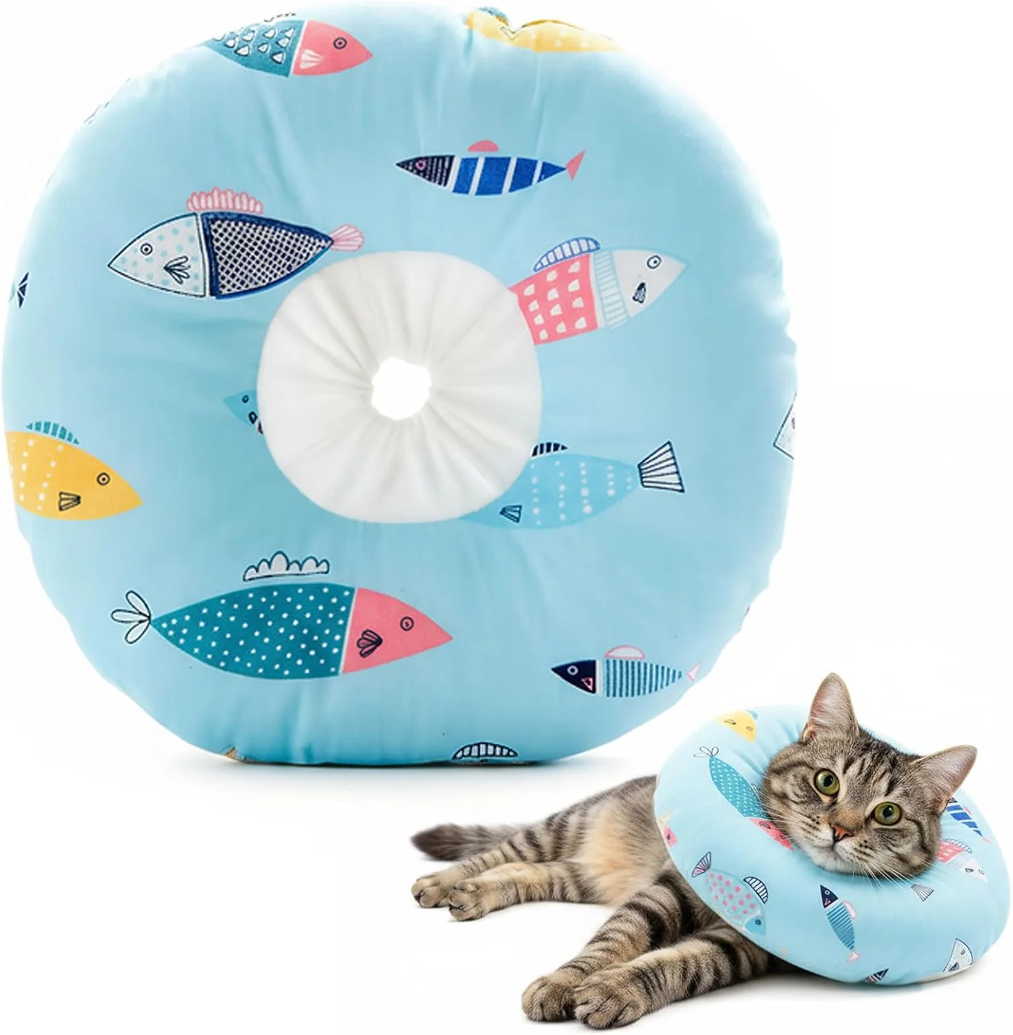 مخروطی گردنی برای گربه ها، ضد آب، یقه های محافظ الیزابتی قابل تنظیم، یقه استریل شده گربه، یقه های ریکاوری، یقه های حیوانات، ضد گاز گرفتن بعد از عمل جراحی (آبی، M)