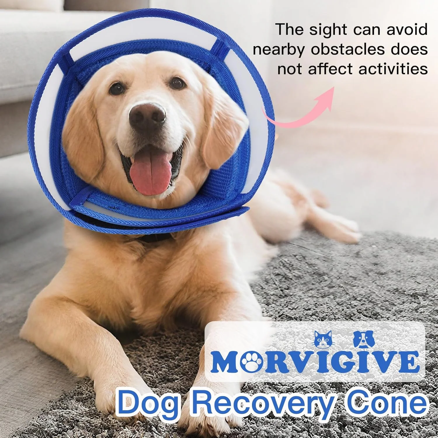 مخروطی راحت برای سگ های بزرگ برای جلوگیری از لیسیدن - طوق الیزابتی قابل تنظیم برای بهبودی پس از جراحی، محافظت از زخم، سبک وزن و تنفس پذیر برای جلوگیری از گاز گرفتن (آبی، XL)