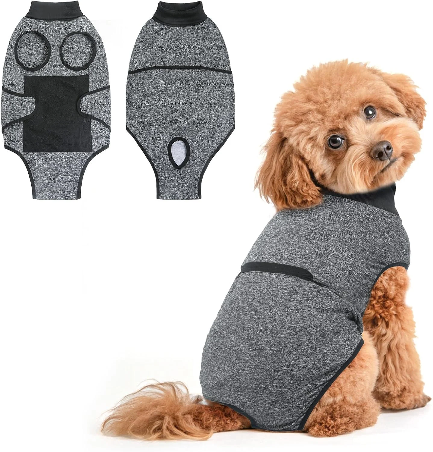 لباس ریکاوری سگ و گربه BEAUTYZOO بعد از جراحی - لباس جراحی حیوانات خانگی برای جلوگیری از لیسیدن زخم های شکمی، لباس یکسره برای سگ و گربه، خاکستری سایز XS