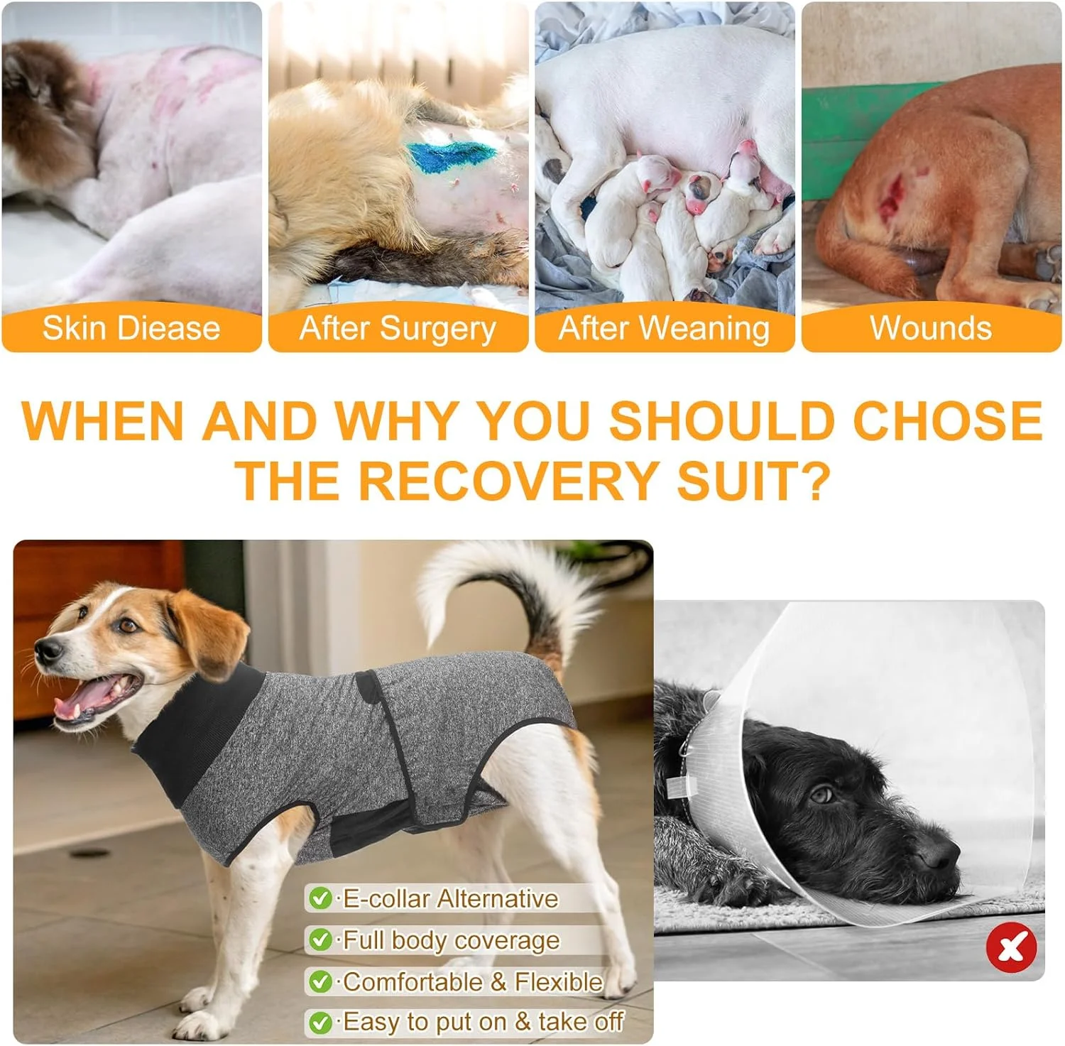 لباس ریکاوری سگ و گربه BEAUTYZOO بعد از جراحی - لباس جراحی حیوانات خانگی برای جلوگیری از لیسیدن زخم های شکمی، لباس یکسره برای سگ و گربه، خاکستری سایز XS