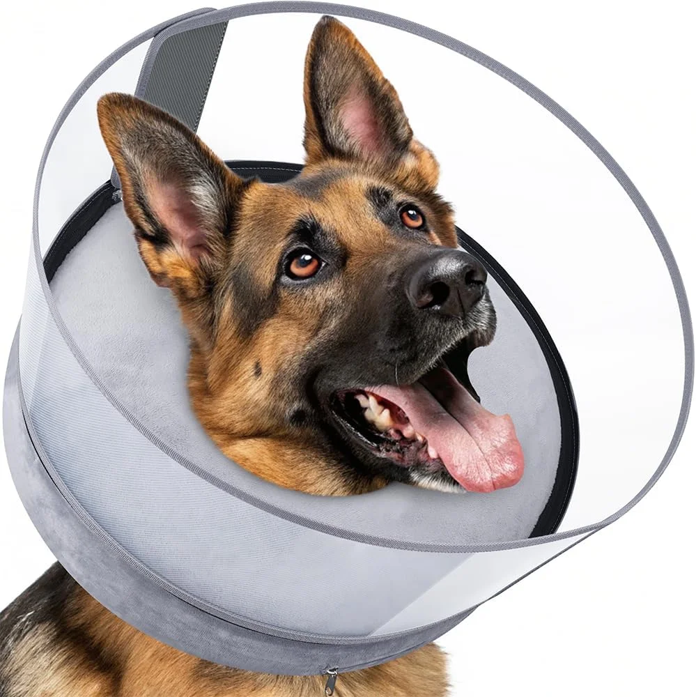 طوق سگ بادی دوناتی BARKLESS، طوق های بادی 2 در 1 برای بعد از جراحی برای جلوگیری از لیسیدن زخم ها، طوق محافظ دوناتی ثبت شده با سپر بلندتر برای حیوانات خانگی بزرگ (خاکستری، XXL)